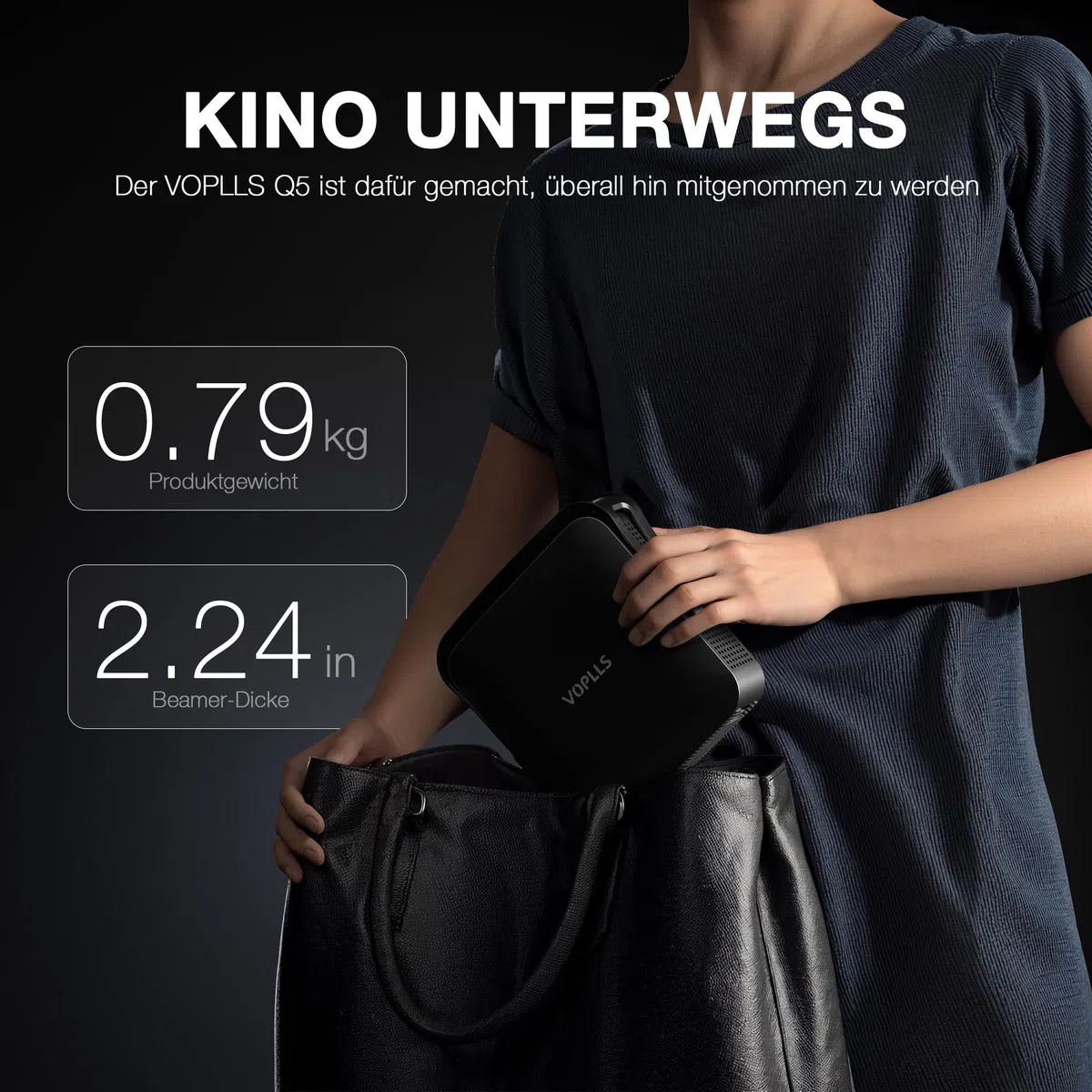 VOPLLS Mini Projektor 1080P Full HD WiFi6 Bluetooth 4K Heimkino Autofokus Trapezkorrektur 800ANSI Schwarz