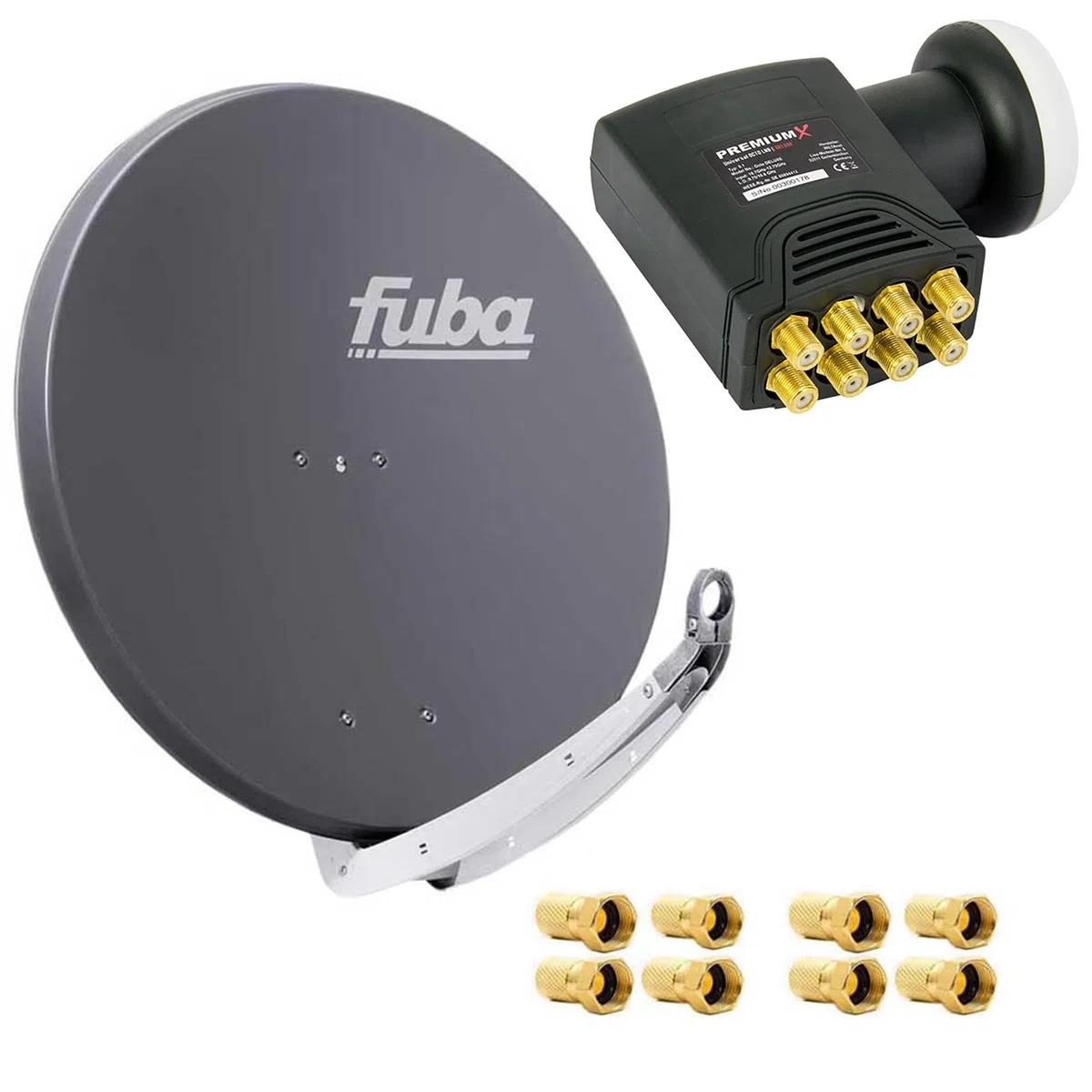 Fuba DAA 850 A Satanlage Set Aluminium Satellitenschüssel in Anthrazit HDTV 3D 4K Premium X Deluxe Octo LNB 1 Sat für 8 Teilnehmer