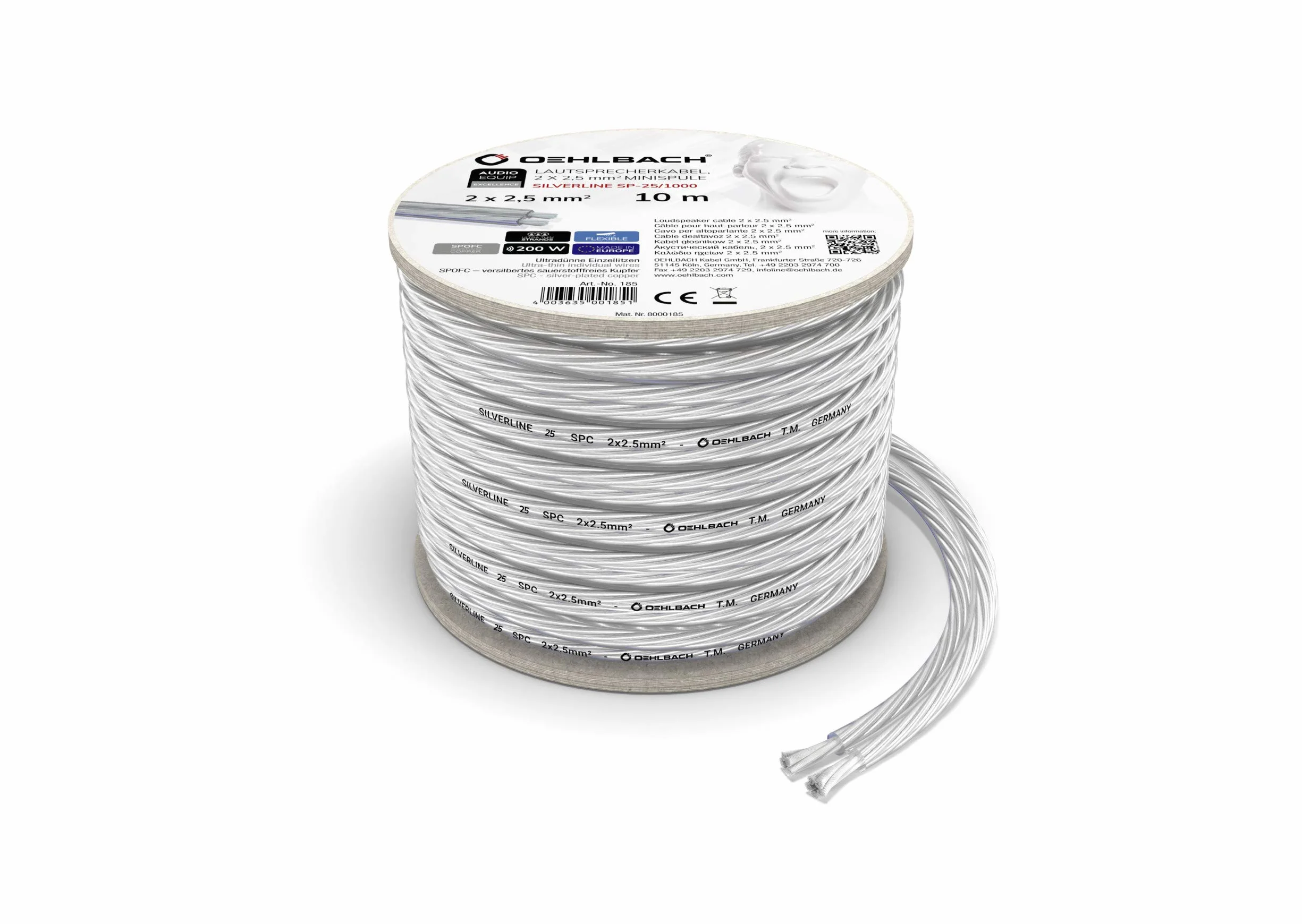 OEHLBACH Silverline SP-25 - Stereo HI-FI Lautsprecherkabel - Boxenkabel mit SPOFC (versilbertes Kupfer) 2x2,5mm² - Mini Spule Lautsprecher Kabel - 10m