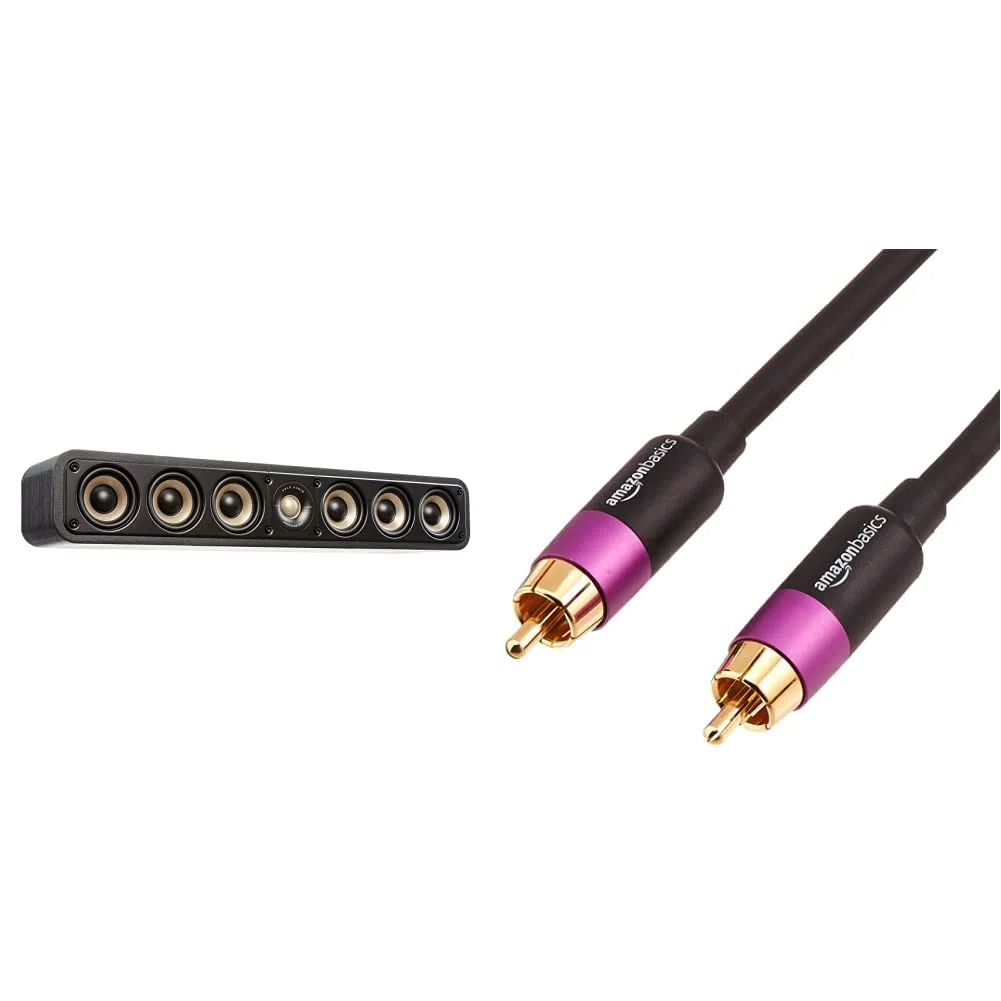 Polk Audio Signature Elite ES35 Centerlautsprecher, schlanker, hochauflösender Center Lautsprecher (Stück), Schwarz & Amazon Basics PBH-19088 Subwoofer-Kabel, 2,4 m