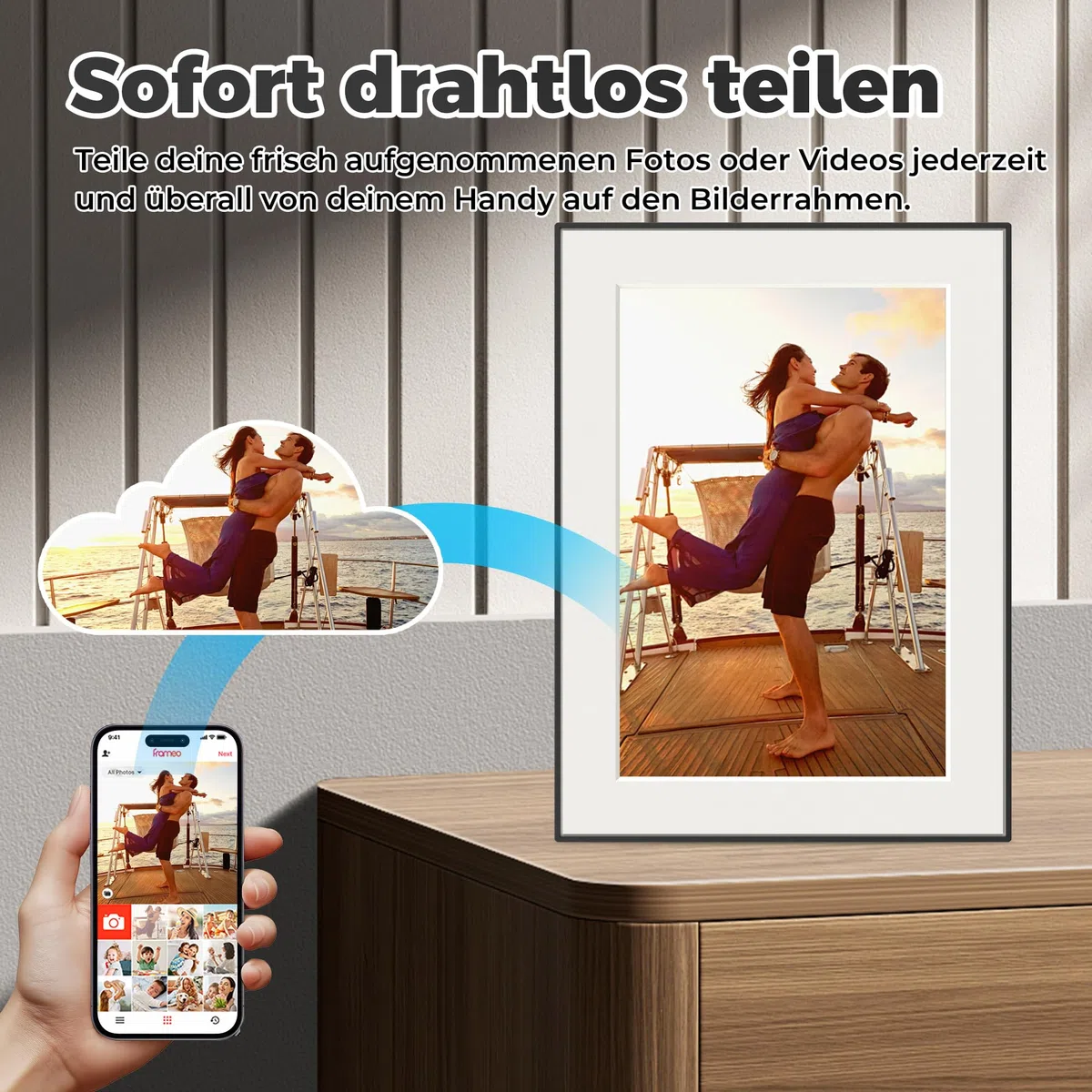 Frameo WiFi Digitaler Bilderrahmen 10,1 Zoll 32GB 1280x800 IPS HD Touch Screen Automatische Drehung