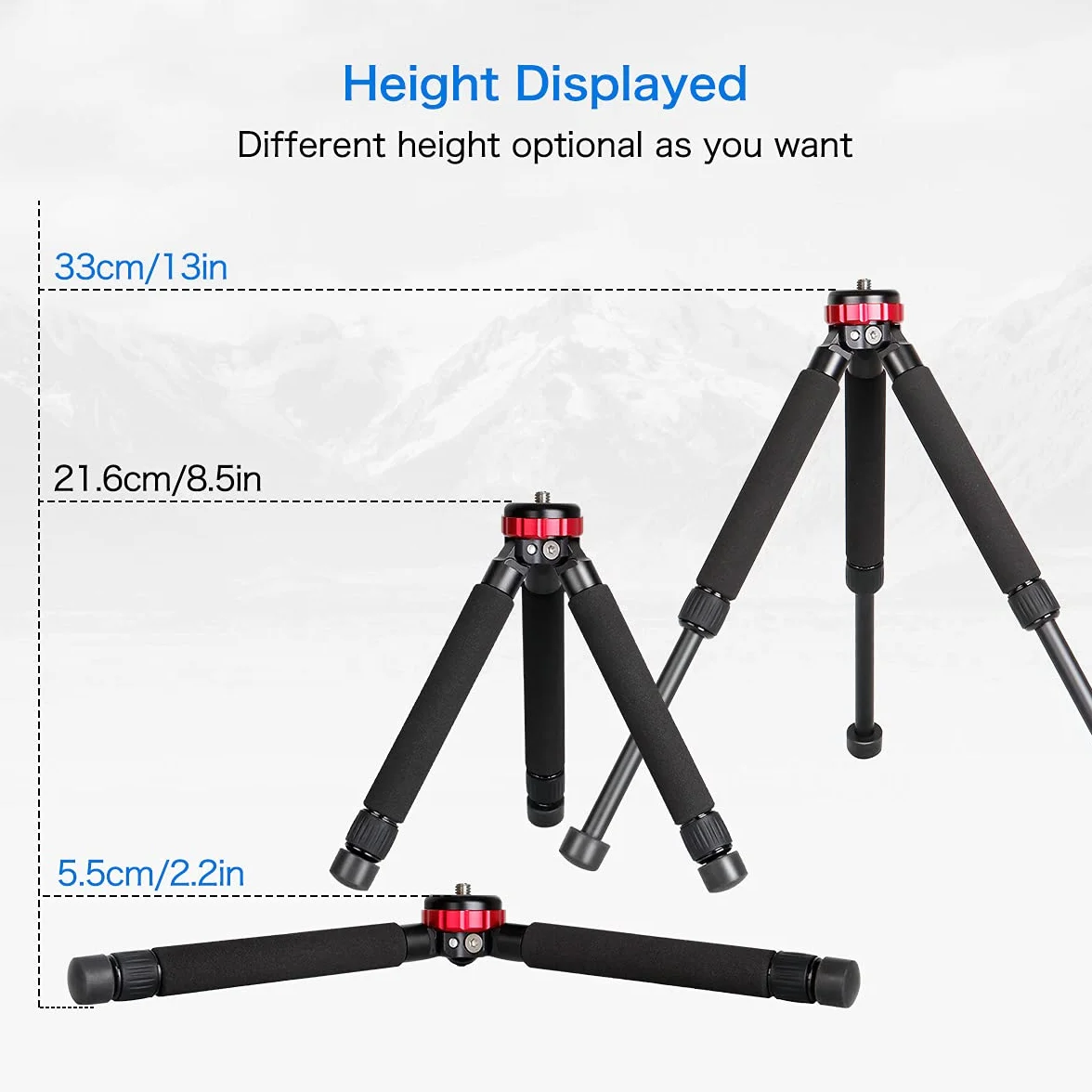 Koolehaoda Mini Stativ Kamera Tischstativ Höhenverstellung 5.5cm - 33cm mit 1/4 "und 3/8" Doppelgewinde für Canon g7x/Sony/Nikon/Fujifilm,Smartphone,Einbeinstative, Belastung 10 kg (MT-02)