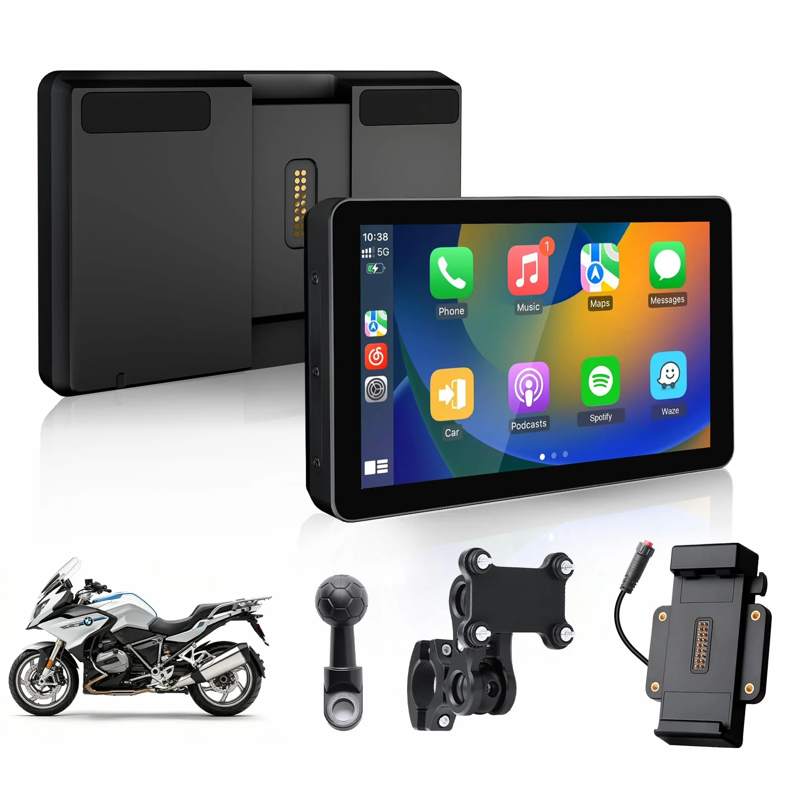 100% Universell Motorrad Carplay mit Netzteilhalterung Motorrad Navigationsgeräte mit Motorrad Navi CarPlay & Android Auto Wasserdichter 5-Zoll-Motorrad-Touchscreen,Plug & Play,1000 nit