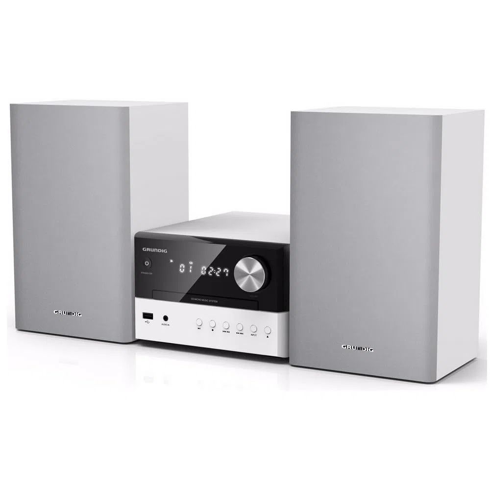 Grundig, Micro Anlage, Bluetooth, CD R/RW/USB Player, kompatibel mit MP3, digitaler FM-Tuner RDS & Dab+- Timer, 30 W RMS, schwarz und weiß, kompaktes und Elegantes Design