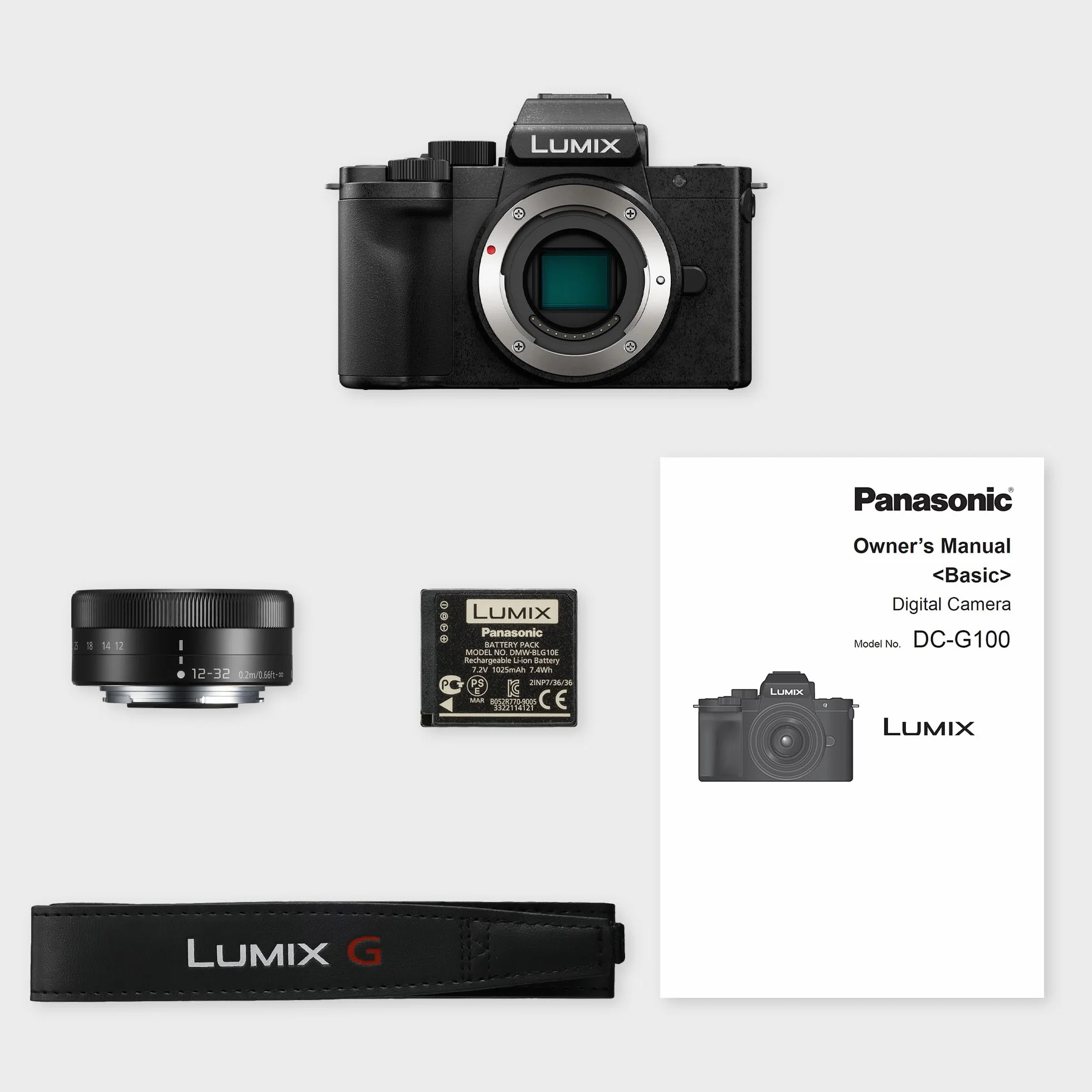 Panasonic Lumix DC-G100DKEGK Micro Four Thirds spiegellose Kamera mit Lumix G Vario 12-32 mm F3.5-5.6 Objektiv, 20,3 MP, 4K 30p & FHD 60 Video, Vlogging-Cam, Freiwinkel-Monitor, USB-C-Ladung, Schwarz