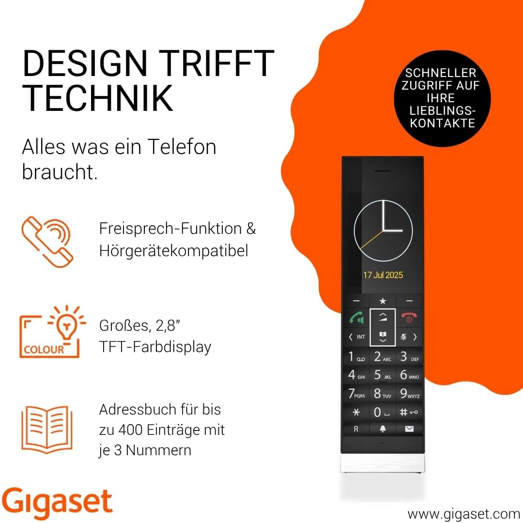 Gigaset Style 800HX – Telefon/Mobilteil/Handset mit Ladeschale für Router (Fritzbox,Speedport kompatibel)-HDVoice&CAT-iq 2.0–2,8" TFT-Farbdisplay–Elegantes Design–Schwarz[Deutsche Version][Ohne Basis]