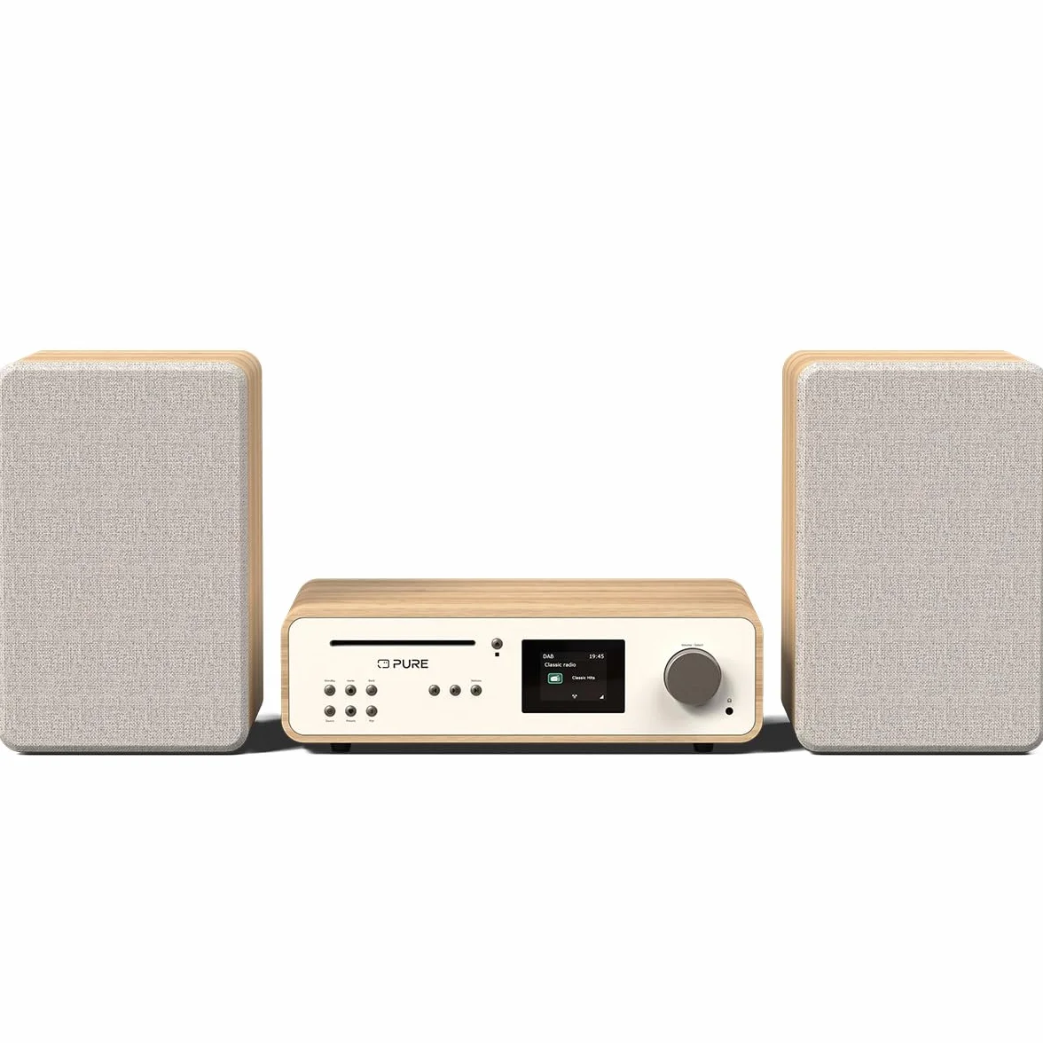 Pure Classic Stereo HiFi Music System, Kompaktanlage (100W Sound, Internet Radio, DAB+/FM, Bluetooth, CD Player, USB and Spotify Connect) Cotton White/Oak