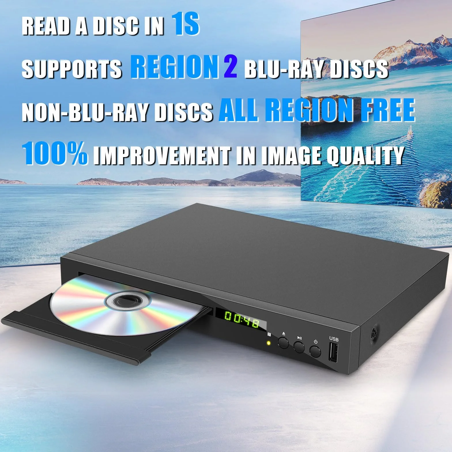 Blu-ray Player für TV, Kompakt Blu-ray-Disc-Player 1080P mit HDMI, AV, Koaxial, USB, PAL NTSC