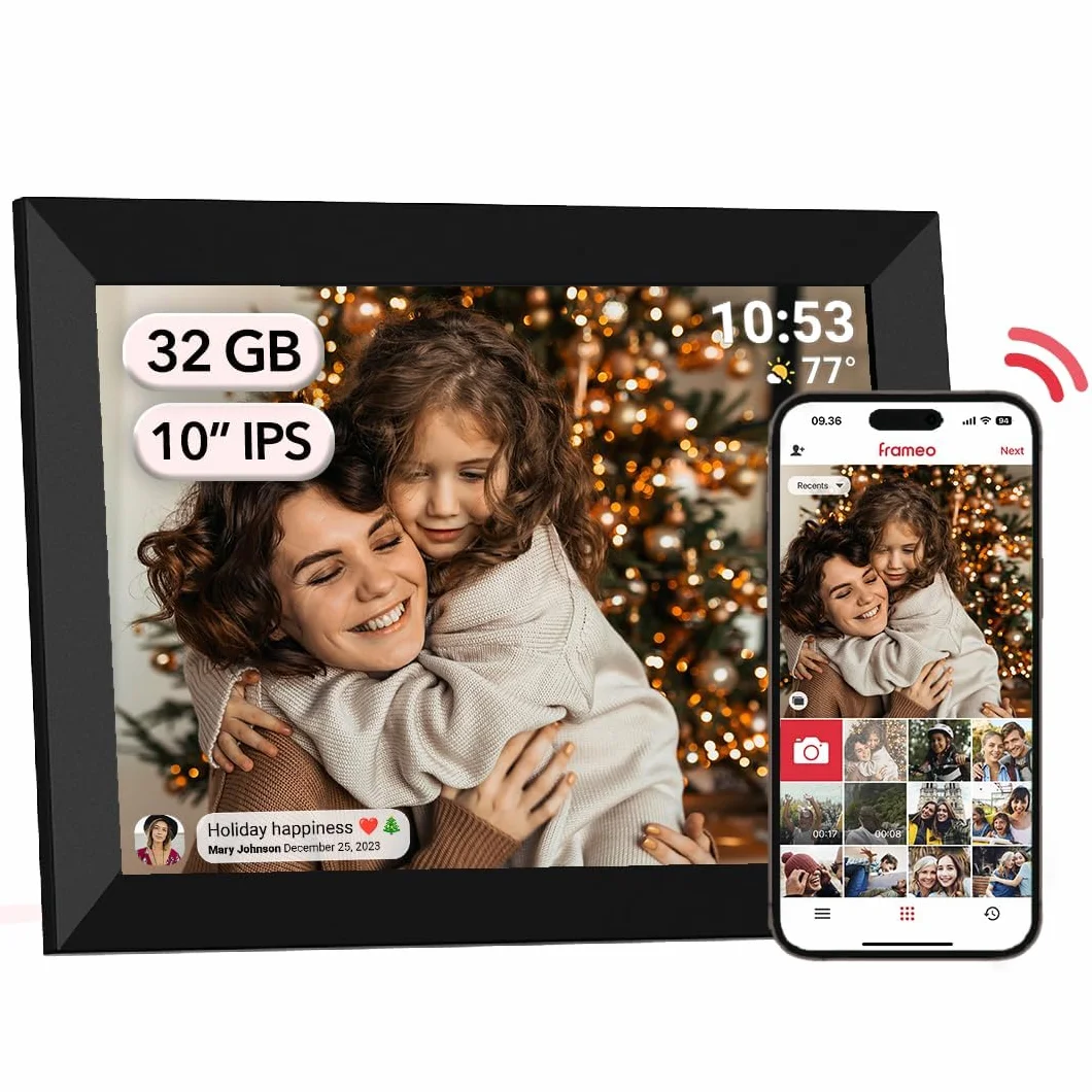 AKImart FRAMEO Digitaler Bilderrahmen WiFi 32GB Digitaler Fotorahmen 10,1 Zoll 1280x800 IPS LCD-Touchscreen Smart Cloud-Fotorahmen Mit Automatischer Drehung Momente Sofort Über Die Frameo-App Teilen
