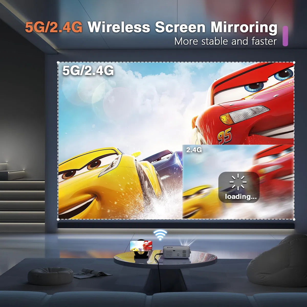 VOPLLS Mini Beamer 26000L WiFi Bluetooth Full HD 1080P Projektor Tragbar mit 50% Zoom Heimkino