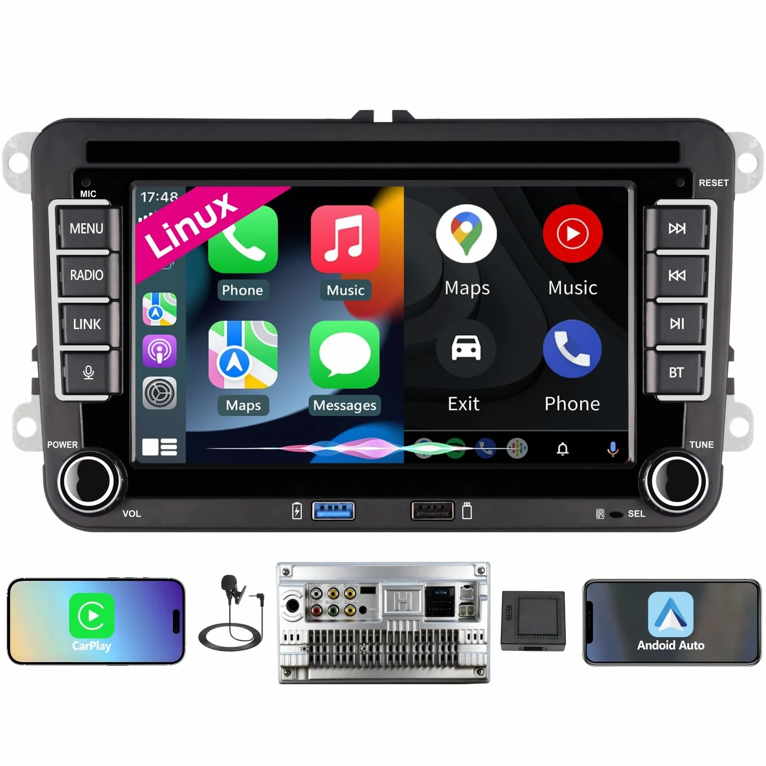 VW Autoradio Golf 5 6 Passat B6 Wireless CarPlay Android Auto DSP Bluetooth | Für Polo 5 6R Caddy Beetle,Plug & Play,Autom. Ein/Aus,Linux System,3s Schnellstart,Multifunktionslenkrad,HiFi,4x45W,FM RDS