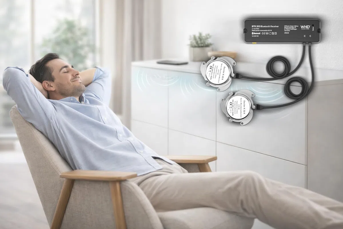 WHD Unsichtbare Bluetooth Lautsprecher Einbau für Möbel, Bad, Küche & Wohnmobil | Verstecktes Soundsystem BTR203 Exciter Set