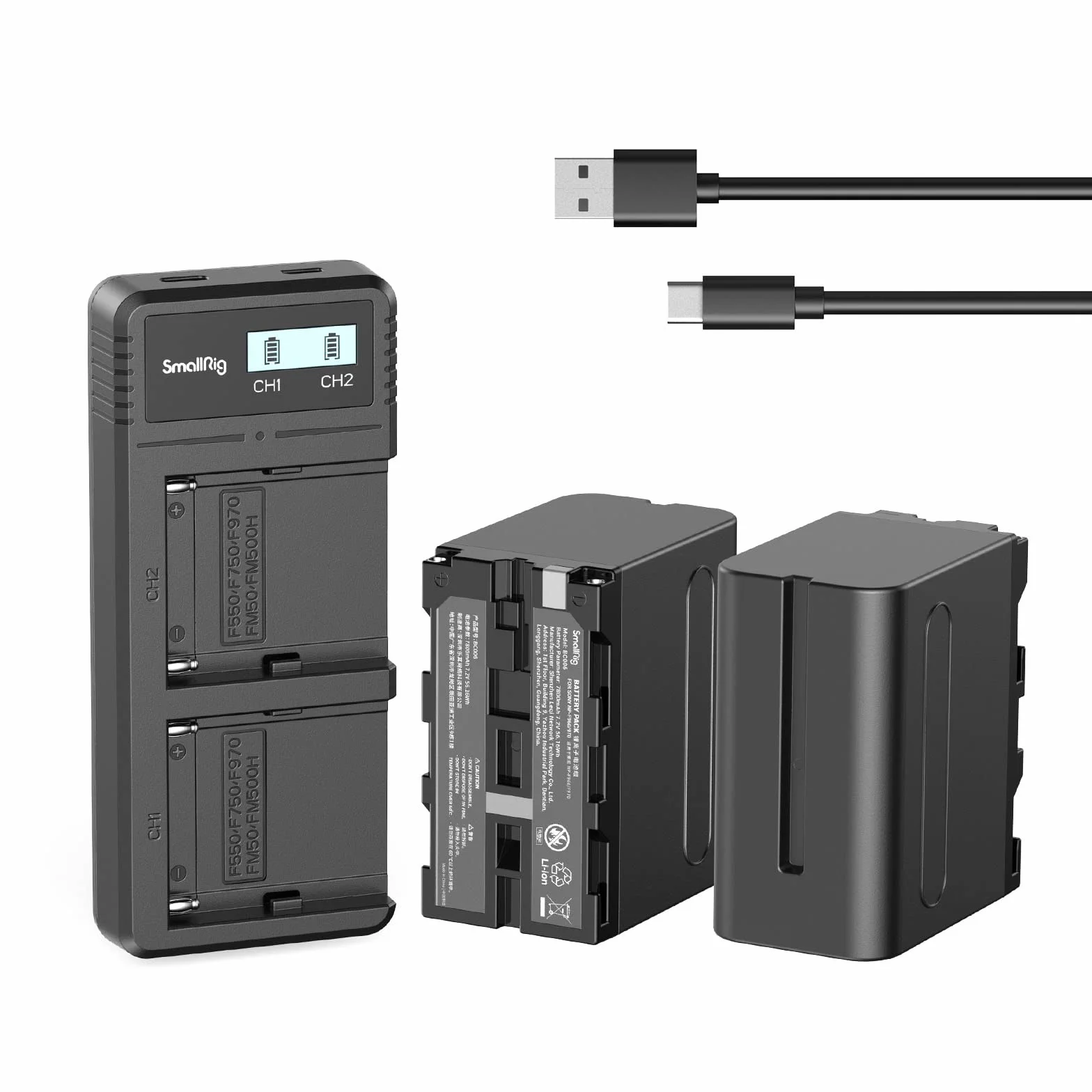 SMALLRIG Ladegerät Battery Ersatzbatterien (2 Stück) 7800mAh Akkus für NP-F970 & Schnellladegerät USB Dual Charger für Sony NP-F970 NP-F960 NP-F950 NP-F930 NP-F550 NP-F570 NP-F750, Camcorder - 3823