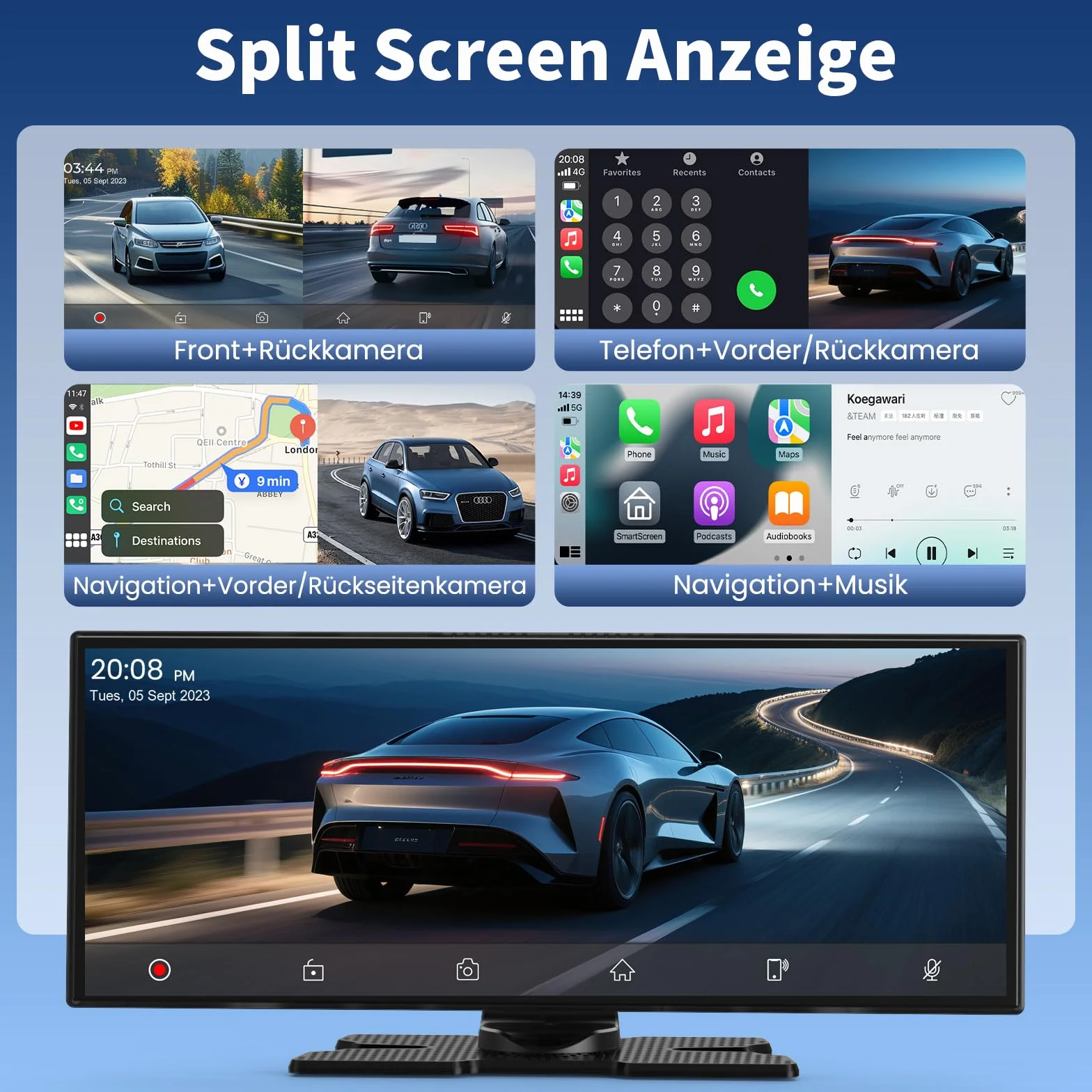 2026 Neuestes 11,5 Zoll Android Auto Display & Carplay Display: Buddy Display Car Play mit GPS Navigation 4K Dashcam Rückfahrkamera Bluetooth Sprachsteuerung IPS Touchscreen Mirror Link AUX FM 64G TF