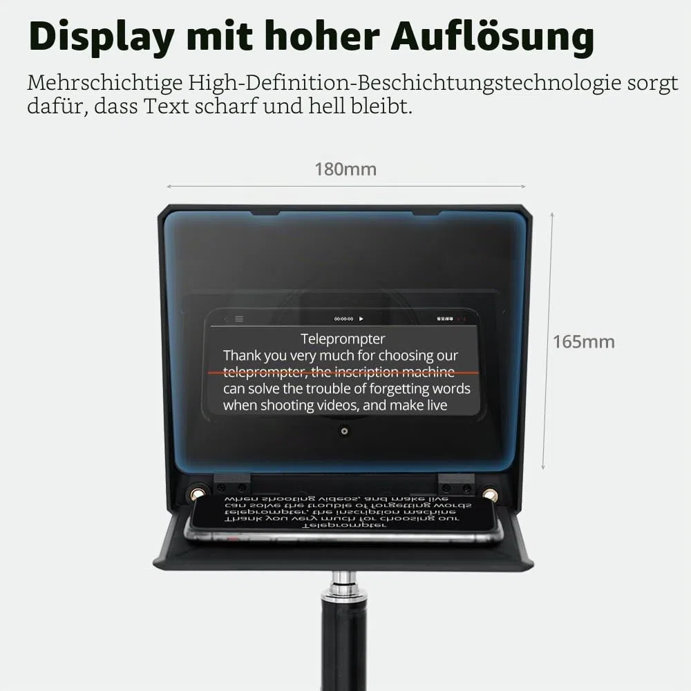 Ambitful T1 Pro Teleprompter für Handy mit Desktop-Stativ, schnell einzurichten, tragbares Teleprompter-Set mit Fernbedienung, unterstützt Smartphone/DSLR/Mini-Tablet (unter 8,3 Zoll), für YouTube