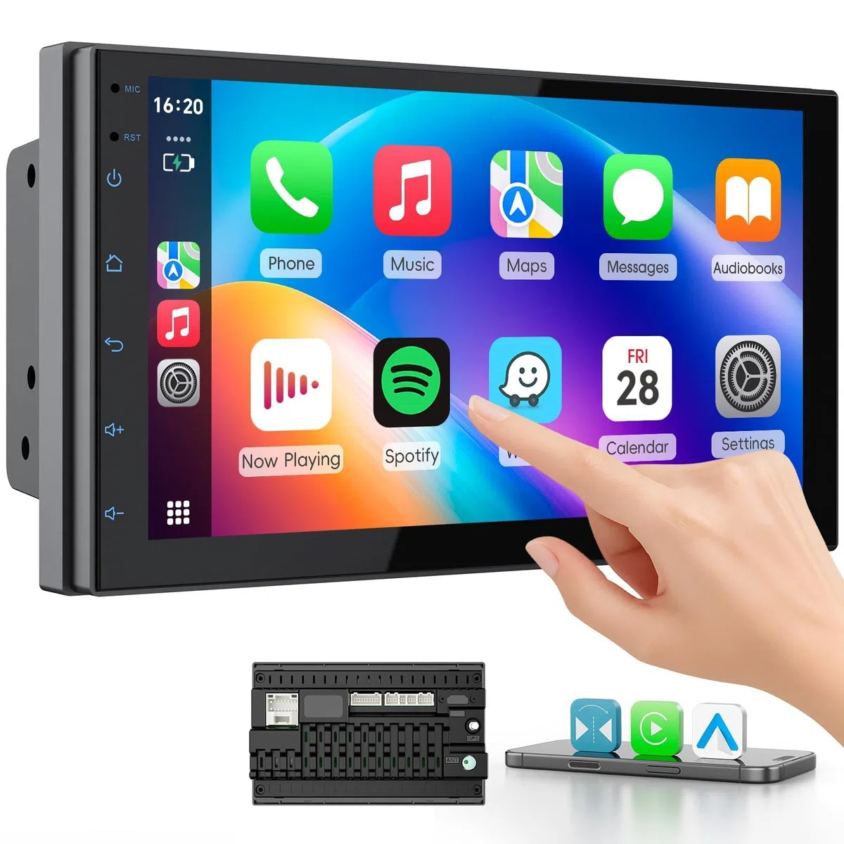 Haudio 2 Din Autoradio mit Wireless CarPlay & Android Auto, 7 Zoll IPS Bildschirm, GPS, Sprachsteuerung, LFB, FM/RDS/AM,25 UI-Designs,Rückfahrkamera, 2+64GB, für alle PKW Fahrzeuge(Aktualisierte CPU)