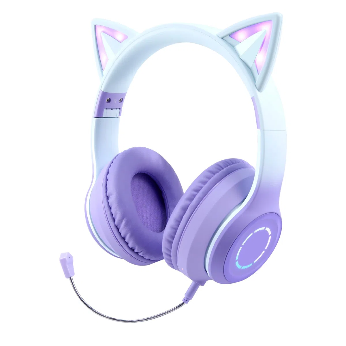 Sendowtek Kinder Kopfhörer, Mädchen Bluetooth Kopfhörer Over Ear Katze Kinderkopfhörer mit Abnehmbarem Mikrofon LED Licht, Faltbare Kabellos Kopfhörer für Kinder Erwachsene Schule/Tablet/PC/Phone