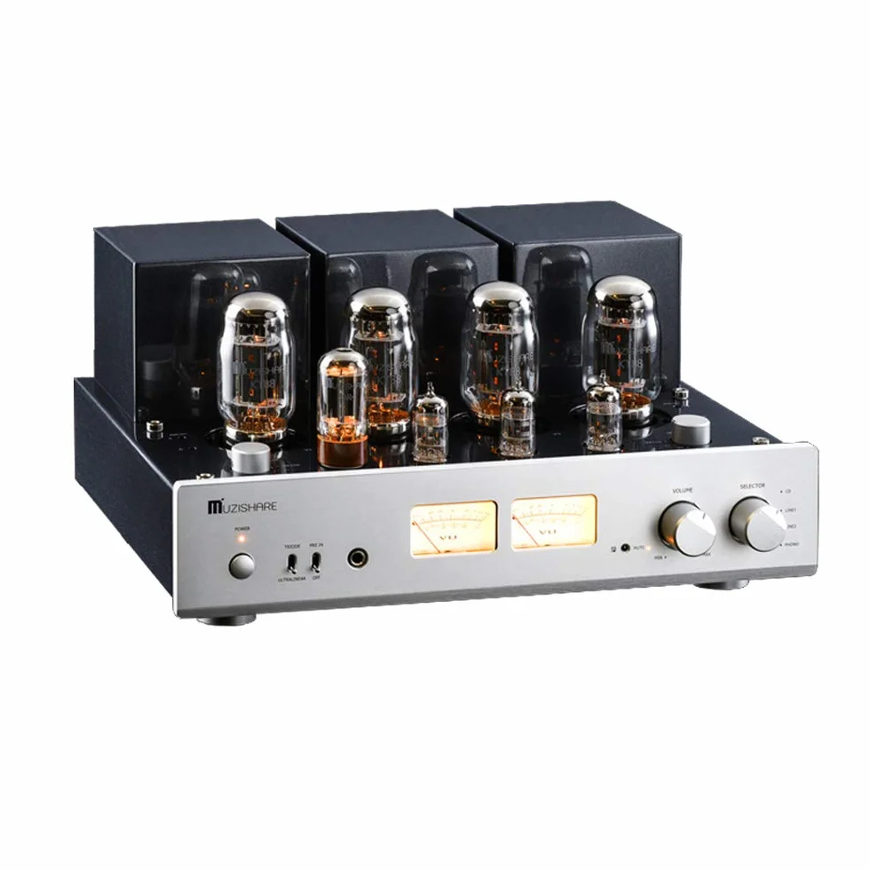 X7 Push-Pull-Vakuum-Röhrenvollverstärker, MM-Phono-Verstärker, XLR Eingang, Ausgangsleistung 2x25W oder 2x45W, mit Fernbedienung, AC115 oder AC230 umschaltbar