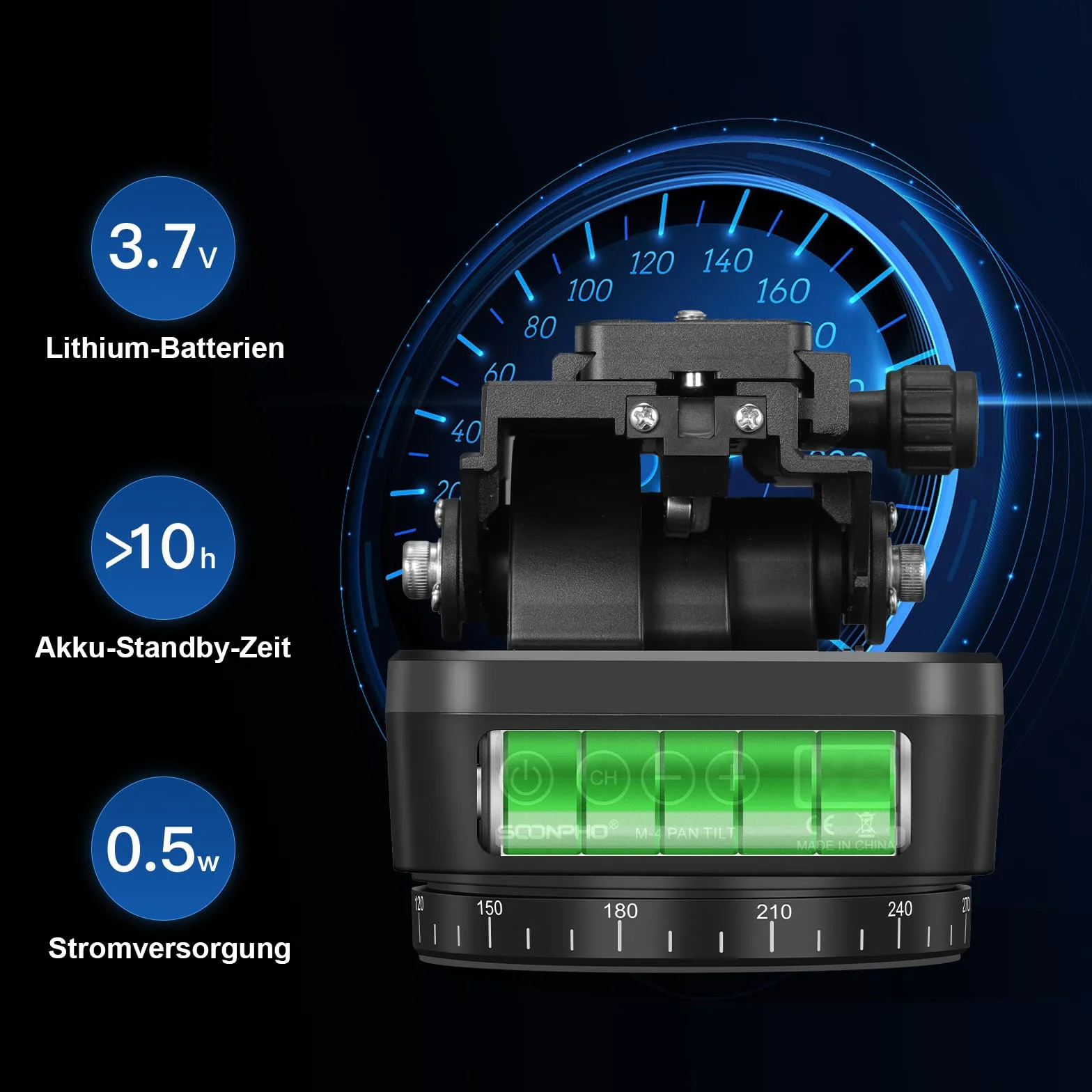 Soonpho M4 Panorama Stativkopf Motorisierter Kopf Kameras Remote Control Pan Tilt Motorized Head 360 Grad Erehbarer Elektrischer mit Telefonklemme und Fernbedienung für DSLR-Kameras,Smartphones