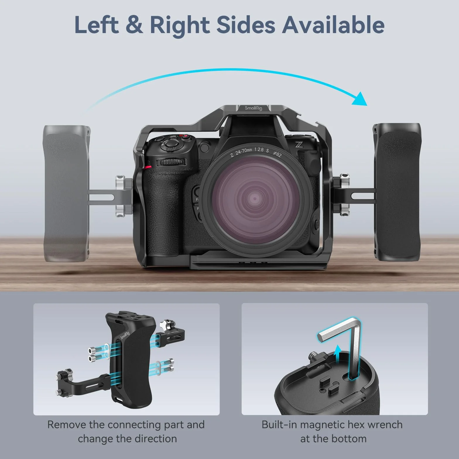 SMALLRIG 1/4" Seitengriff für Kamerakäfige, Aluminium Side Handle mit 1/4"-20 Gewindeloch, Kaltschuh, 36 mm verstellbar – 4015