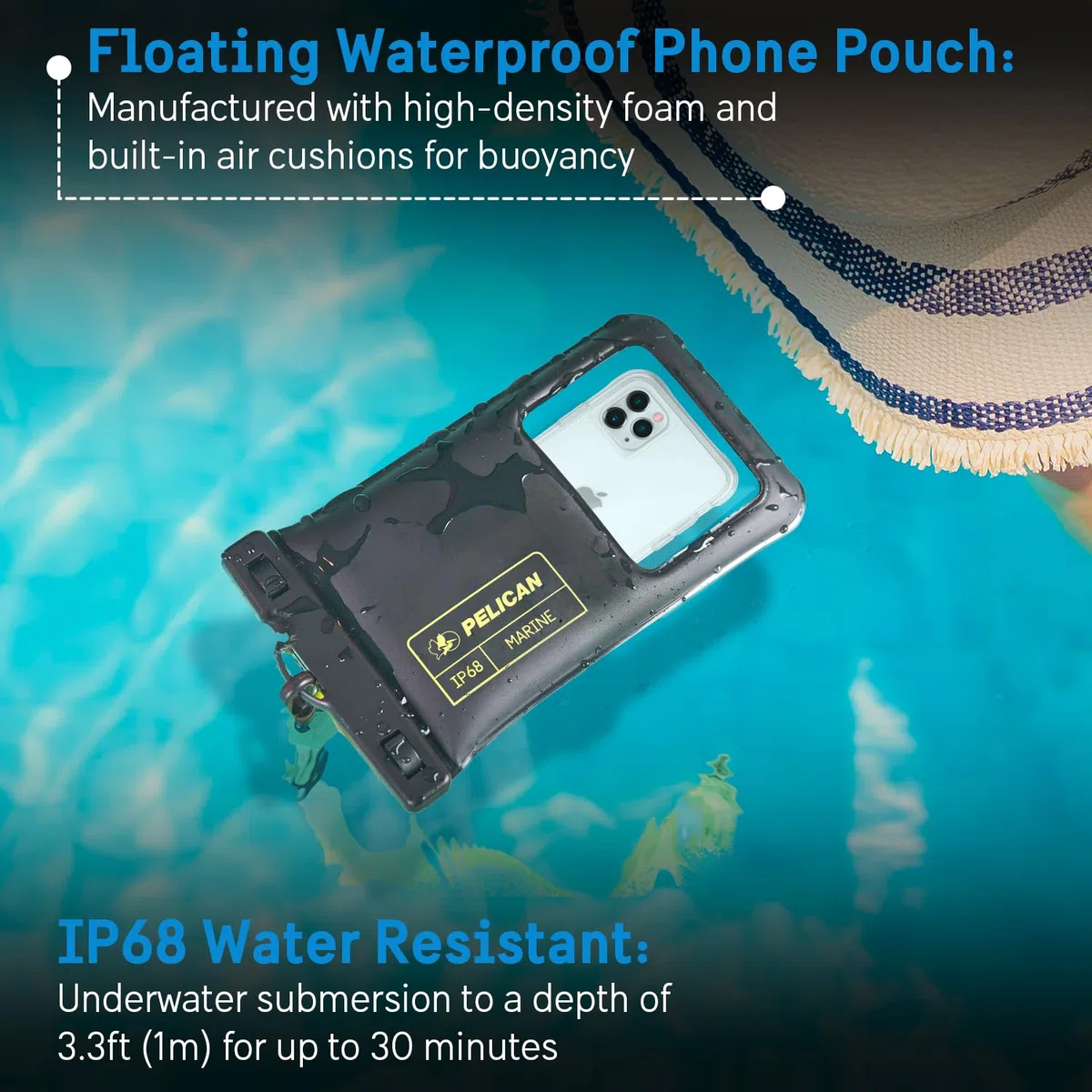 Pelican Marine IP68 wasserdichte Handyhülle XL-Größe schwimmend iPhone 15 Pro Max 14 Pro Max 13 Pro Max 12 S23 Ultra Pixel 8 abnehmbares Umhängeband