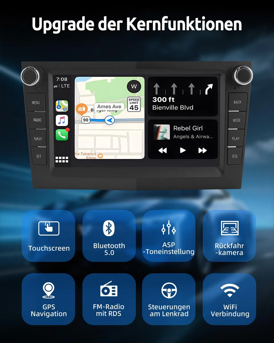 ESSGOO 6+128G Wireless Autoradio Android 15 mit Carplay und Android Auto Für Opel Astra H Corsa C/D Vectra C Zafira 7 Zoll IPS Touchscreen Bluetooth FM RDS GPS Schwarz