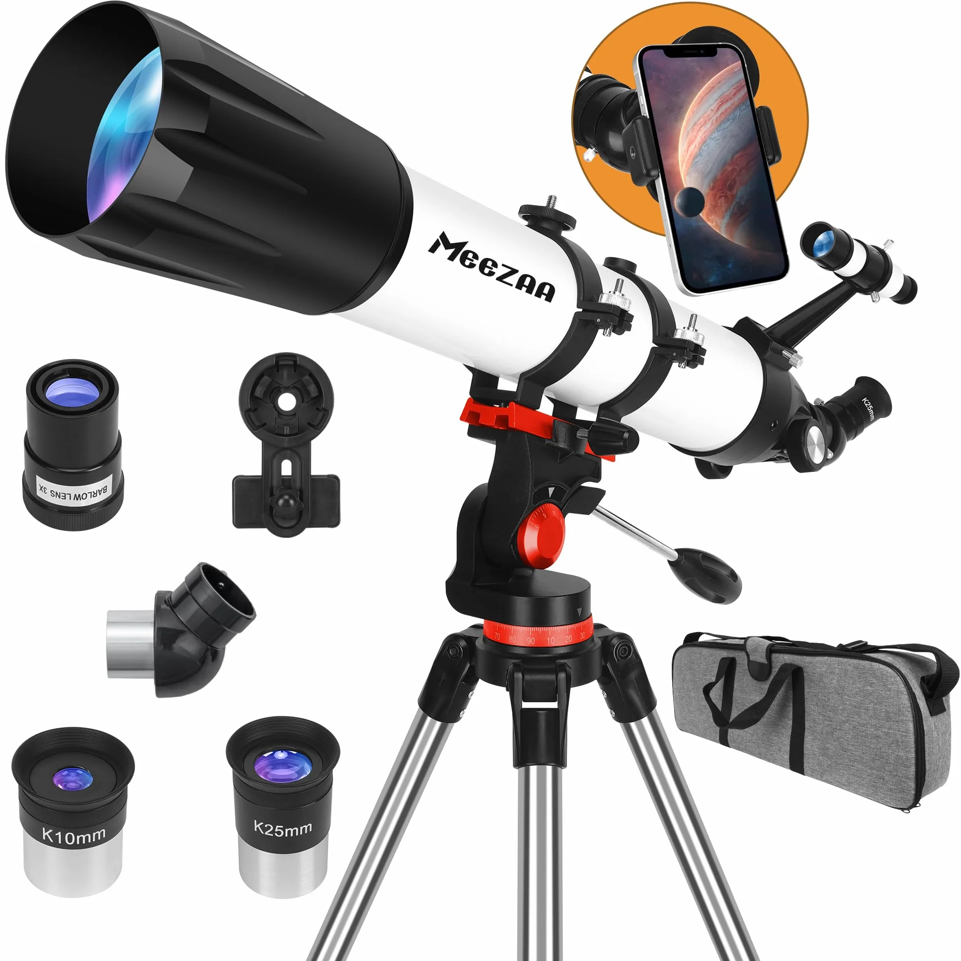MEEZAA Teleskop, Teleskope für Erwachsene Astronomie Profi, 90mm Blende 800mm AZ Mount Refraktor Teleskop für Kinder und Anfänger, Teleskope Astronomisches zur Beobachtung von Mond und Planeten