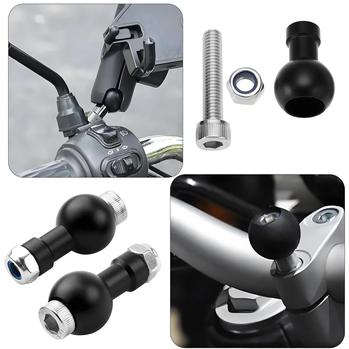 2er-Set Aluminium Kugelkopf-Adapter (17mm Kugel, M6 Gewinde) - Universal Stativkopf für Kameras & Smartphone