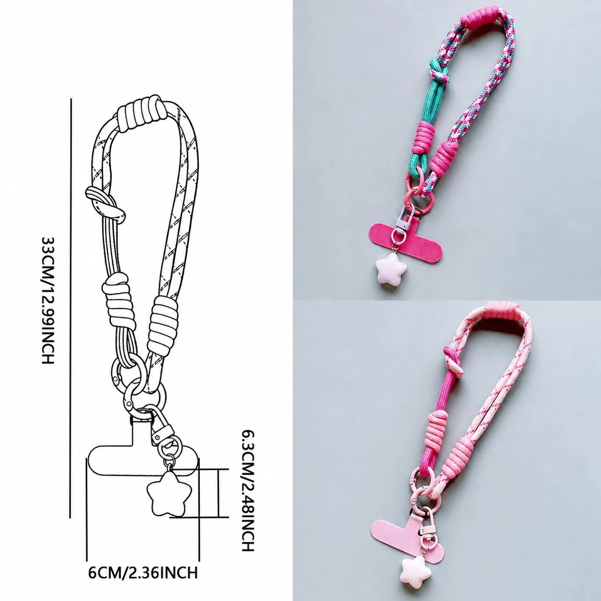 Farbblockierung Handykette Kurz Handyband Universal Rosa Handyanhänger, Gewebt Phone Strap Lanyard Handschlaufe Handy Handyschmuck für Handyhülle Keychain