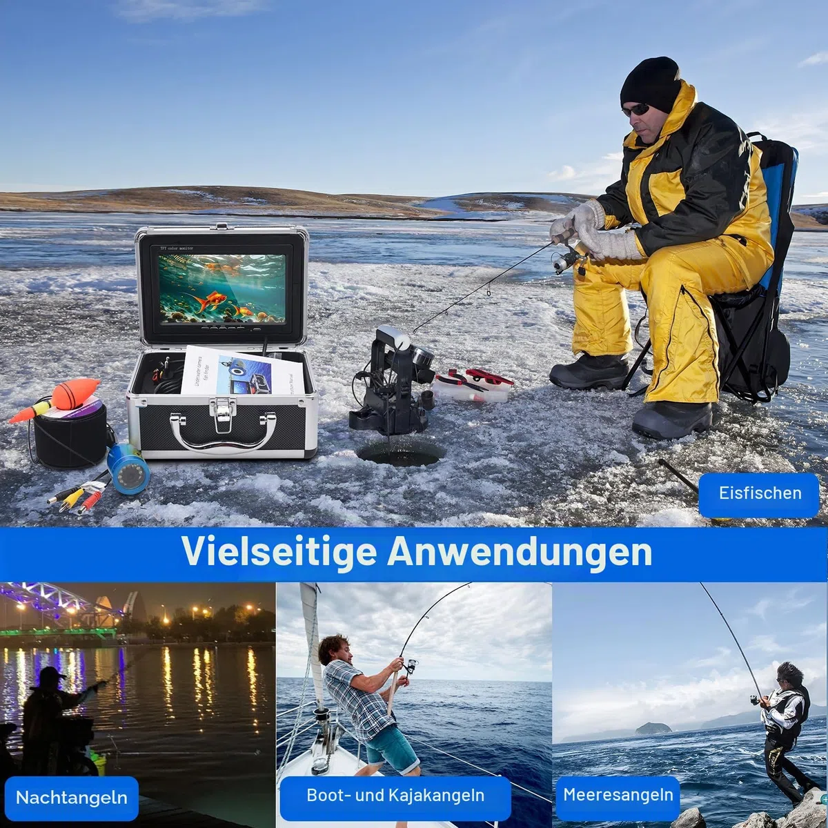 KAOLALI Unterwasser-Angelkamera Kamera für Unterwasserangeln, LCD-Display, HD, 1080P, Unterwasserkamera, Angeln, Wasserdicht, für Fischerei auf EIS im See und Boot