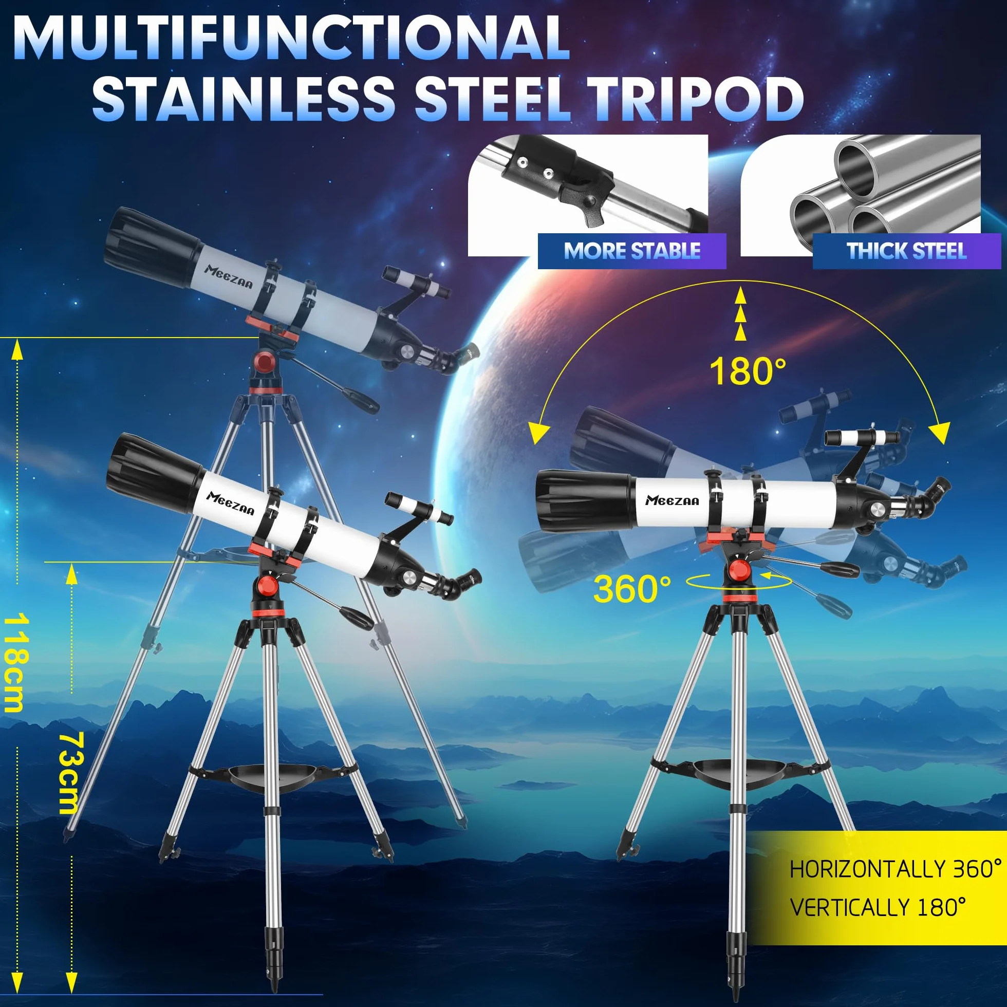 MEEZAA Teleskop, Teleskope für Erwachsene Astronomie Profi, 90mm Blende 800mm AZ Mount Refraktor Teleskop für Kinder und Anfänger, Teleskope Astronomisches zur Beobachtung von Mond und Planeten