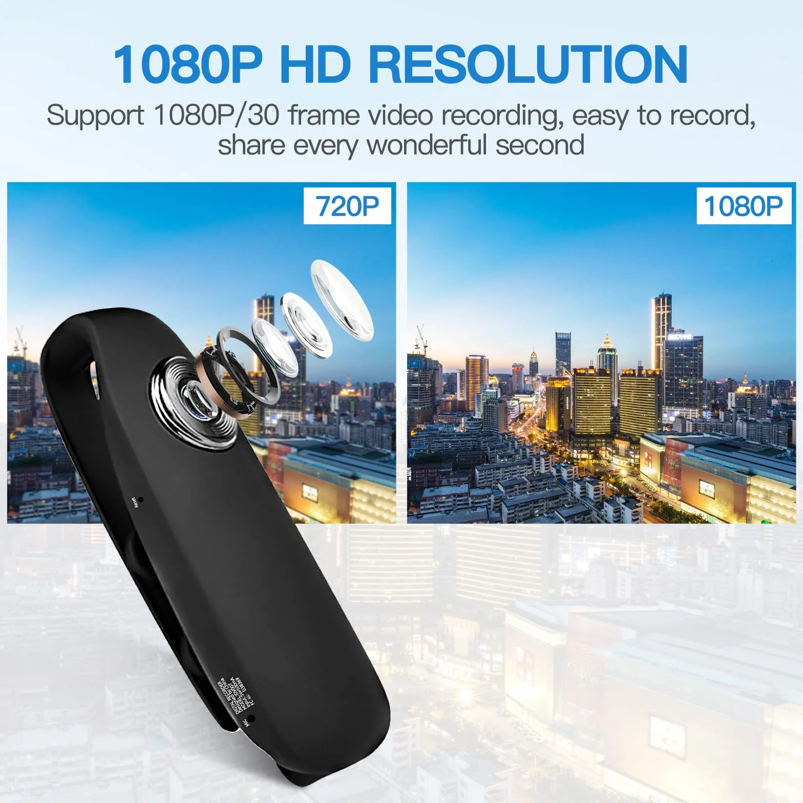 CAMMHD 1080P 32GB Körperkamera Full HD Portable Bodycam One-Key-Aufnahme Bewegungserkennung, 3-7 Stunden Aufnahme, Unterstützung OTG Verbindung (Maximale Unterstützung 512GB)