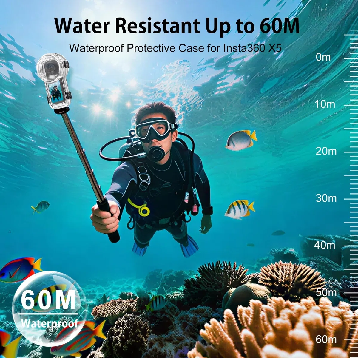 PULUZ – Wasserdichtes Tauchgehäuse 60 m/197 ft für Insta360 X5, Schnellwechsel-Gehäuse für Unterwasserfotografie & Action-Kamera-Schutz