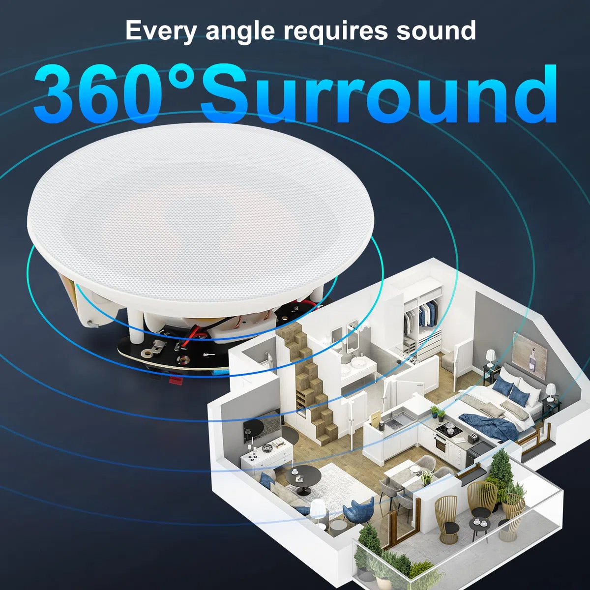 STUDIOFINIX 6,5-Zoll-600-Watt-Bluetooth-Ceiling-Speakers Home-Recessed-Sprechersystem geeignet für Indoor, Küche, Home Theater, Schlafzimmer, Büro, überdachte Terrasse (4 Lautsprecher)