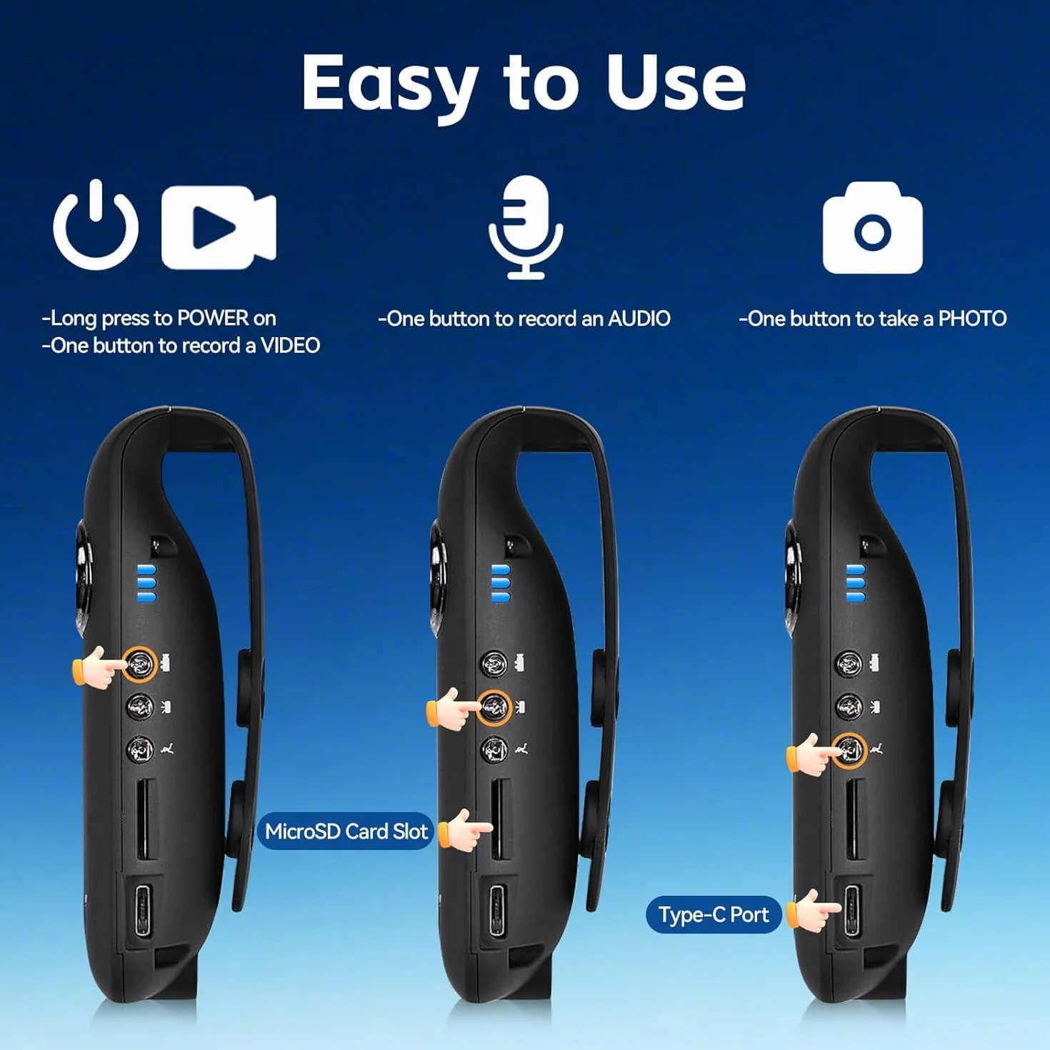 CAMMHD 1080P 32GB Körperkamera Full HD Portable Bodycam One-Key-Aufnahme Bewegungserkennung, 3-7 Stunden Aufnahme, Unterstützung OTG Verbindung (Maximale Unterstützung 512GB)