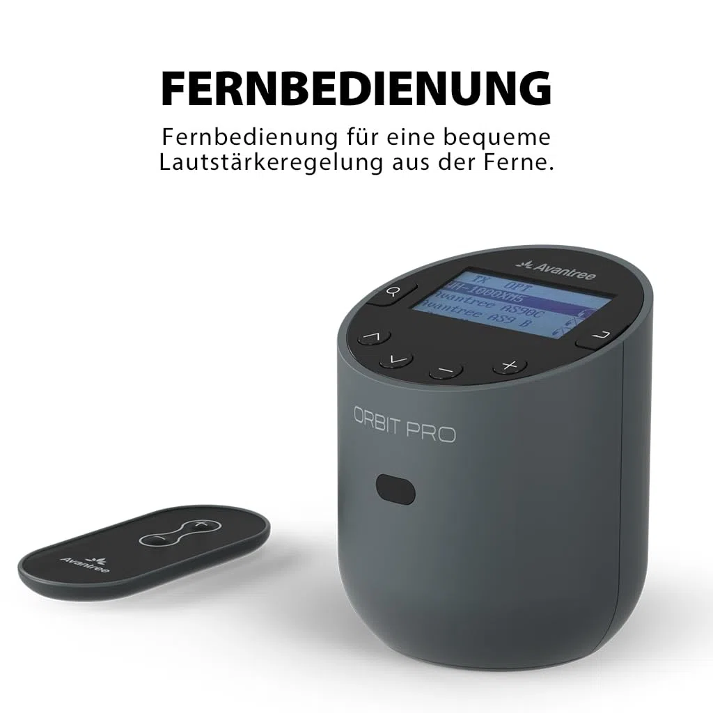 Avantree Orbit Pro - Bluetooth Audio Transmitter für TV mit Optischem oder AUX-Audioausgang (Inkl. Smart-TVs), Surround-Sound, Einfache Lautstärkeregelung für AirPods & Andere Kopfhörer