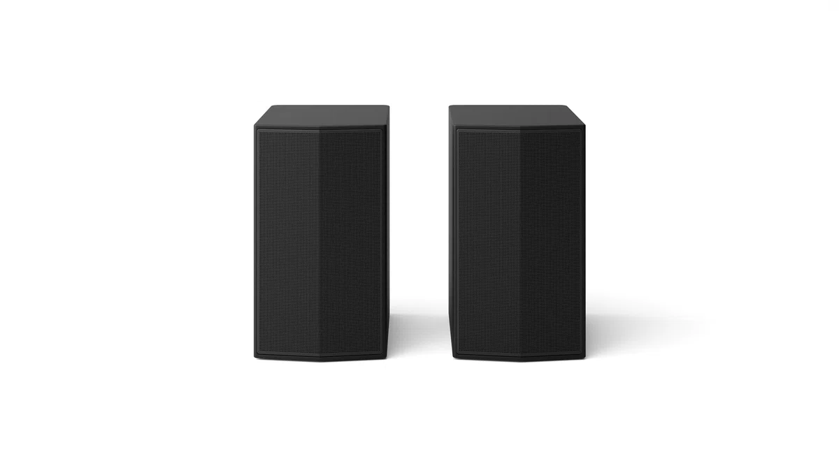 LG SPT8-S Rücklautsprecher-Set, Rücklautsprecher-Set für Soundbars, 100 W Leistung und 2,0 Kanäle, leistungsstarker und Surround-Sound, platzsparendes Design, Schwarz
