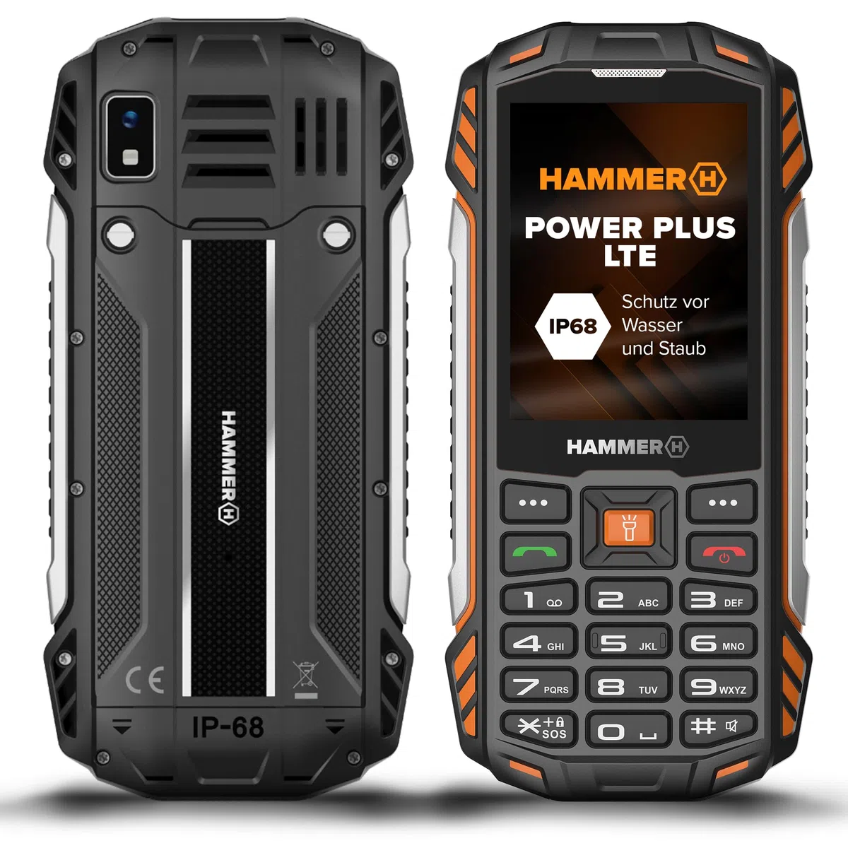 Hammer H Power Plus LTE Outdoor Handy ohne Vertrag, 4000mAh Akku, 128MB Memory, 64MB RAM, 2,8" IPS Display, große Tasten, Taschenlampe, 2 MP Kamera, FM-Radio, USB-C, Dual SIM Nano, Schwarz