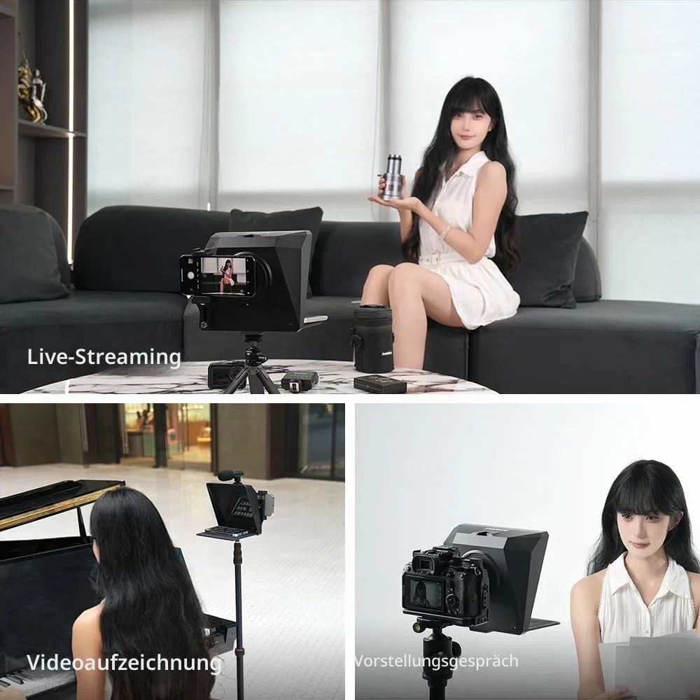 Ambitful T1 Pro Teleprompter für Handy mit Desktop-Stativ, schnell einzurichten, tragbares Teleprompter-Set mit Fernbedienung, unterstützt Smartphone/DSLR/Mini-Tablet (unter 8,3 Zoll), für YouTube