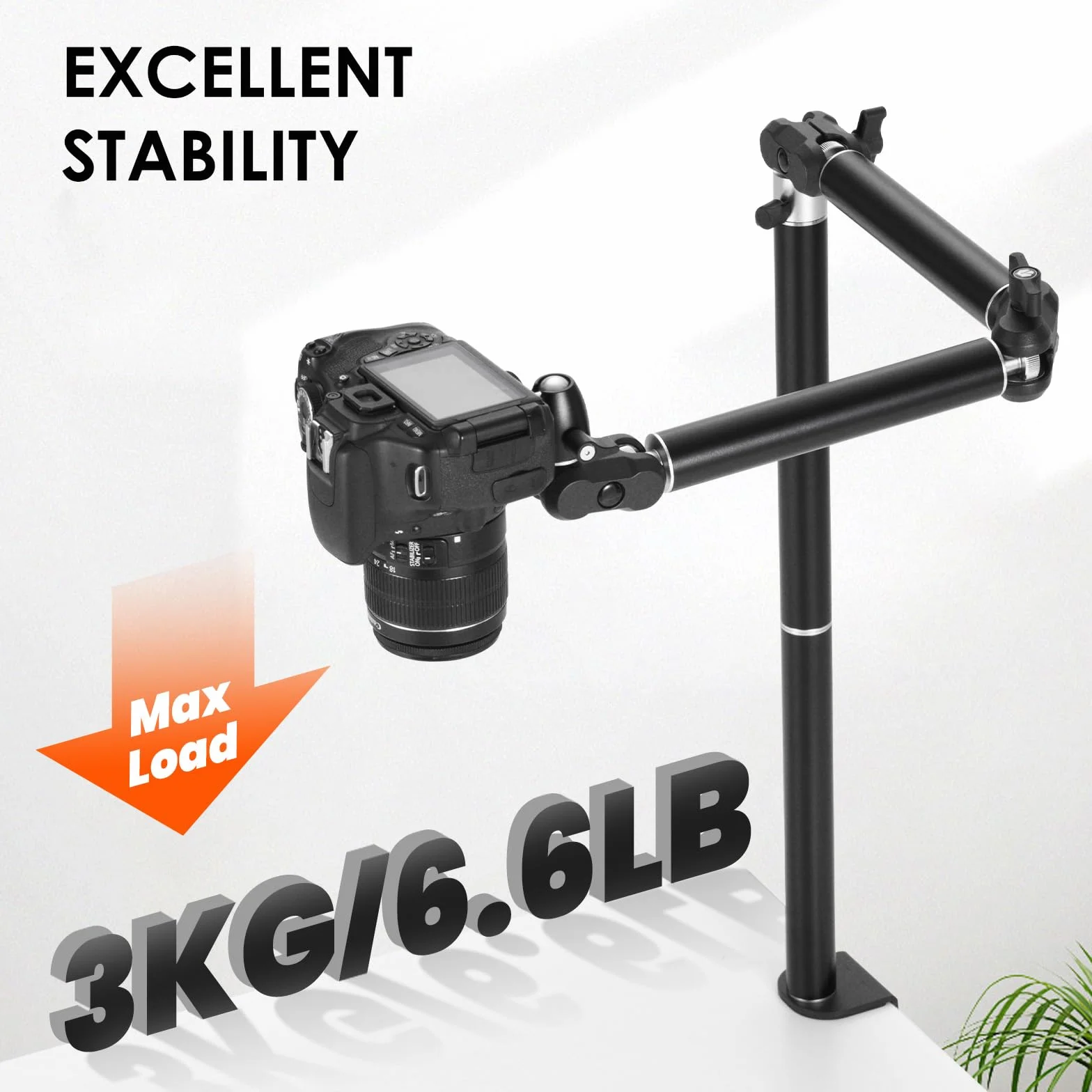 TARION Overhead Stativ Kamera Tischstativ Klemmstativ Flexibel Gelenkarm Tisch Halterung mit 3/8'' Gewinde und 3/8'' auf 1/4'' Schrauben Adapter für DSLR Kameras Ringlicht Projektor(L, Neu)