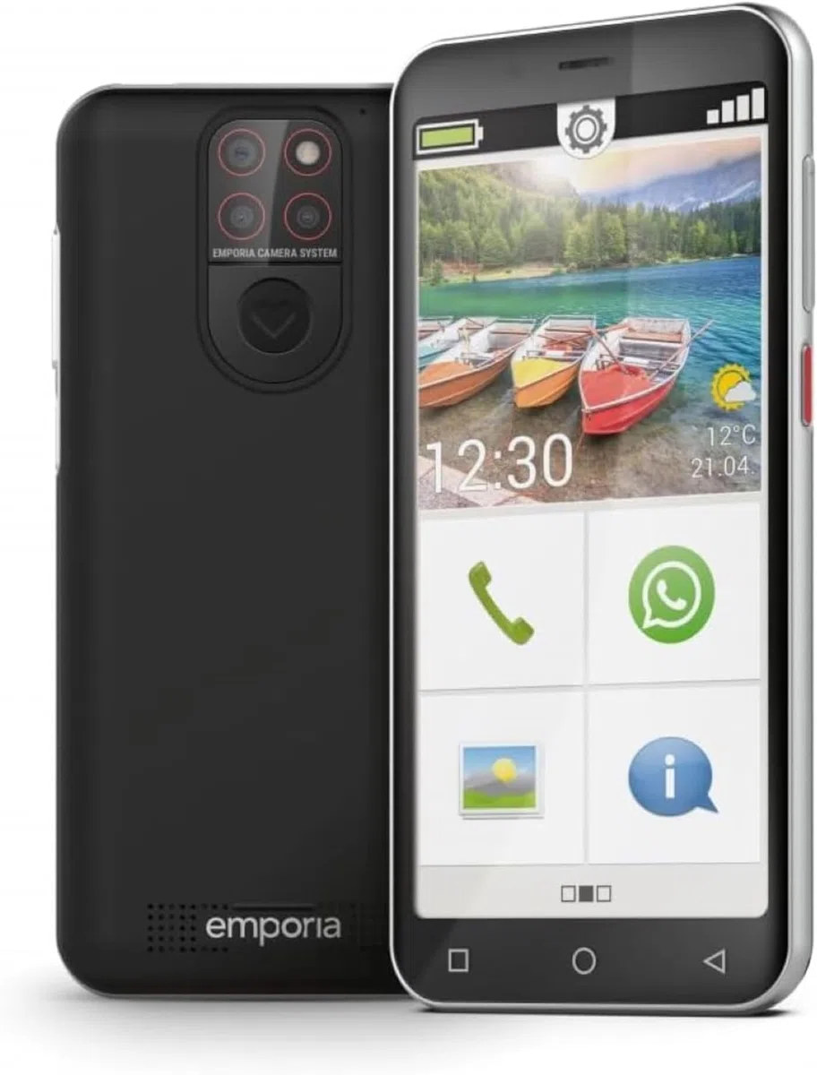 emporiaSMART.5 Mini, Seniorenhandy, 4G Volte, Senioren Smartphone ohne Vertrag, Mobiltelefon mit Notruftaste, 4,95-Zoll-Display, Android 13, 13 MP Kamera, Schwarz, E5mini/E5m 001