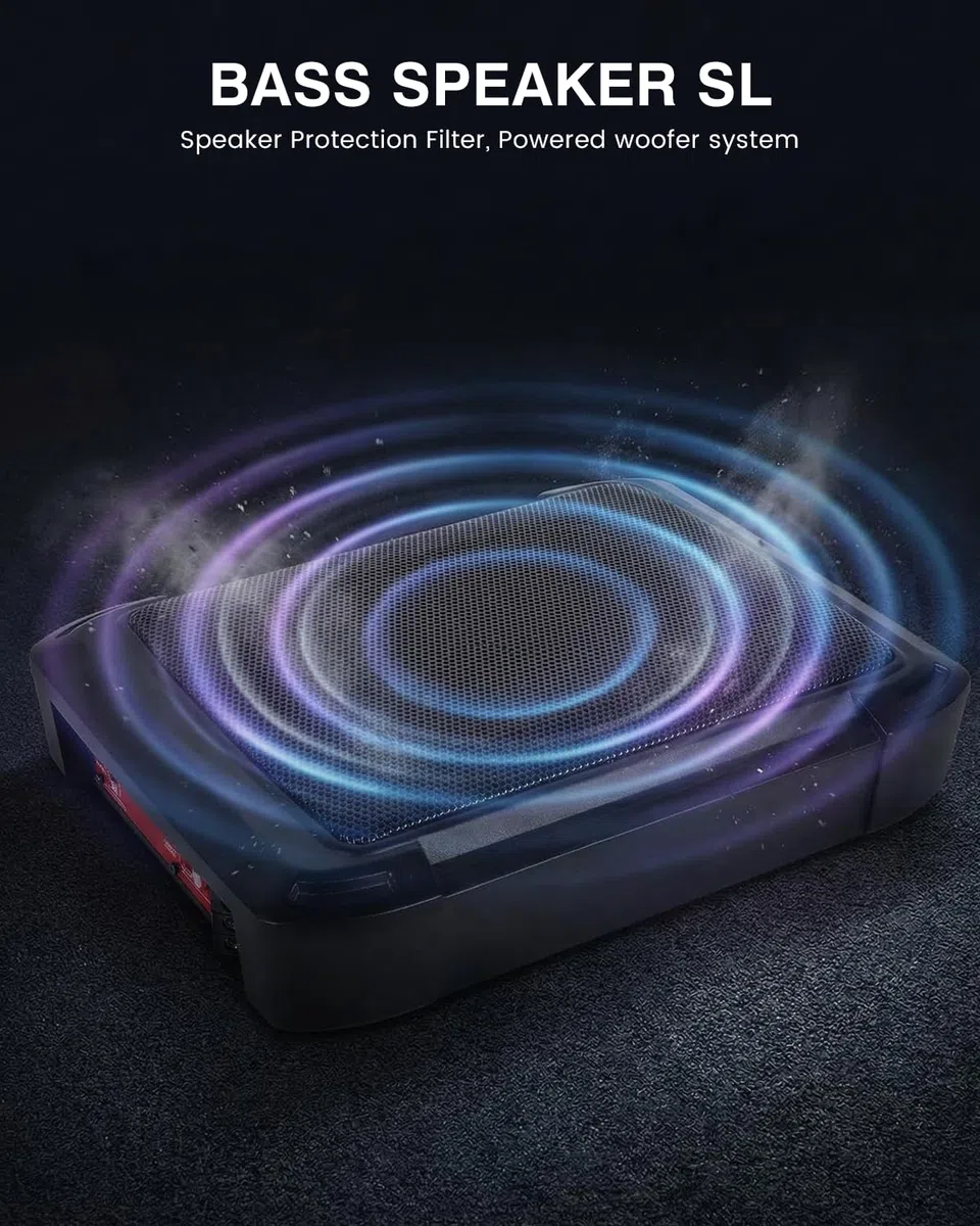Ultraflacher Auto-Subwoofer, geeignet für Auto/Truck, mit integriertem Verstärker, unter den Sitzen montierbar, maximale Leistung 1000 W, kompakter Subwoofer
