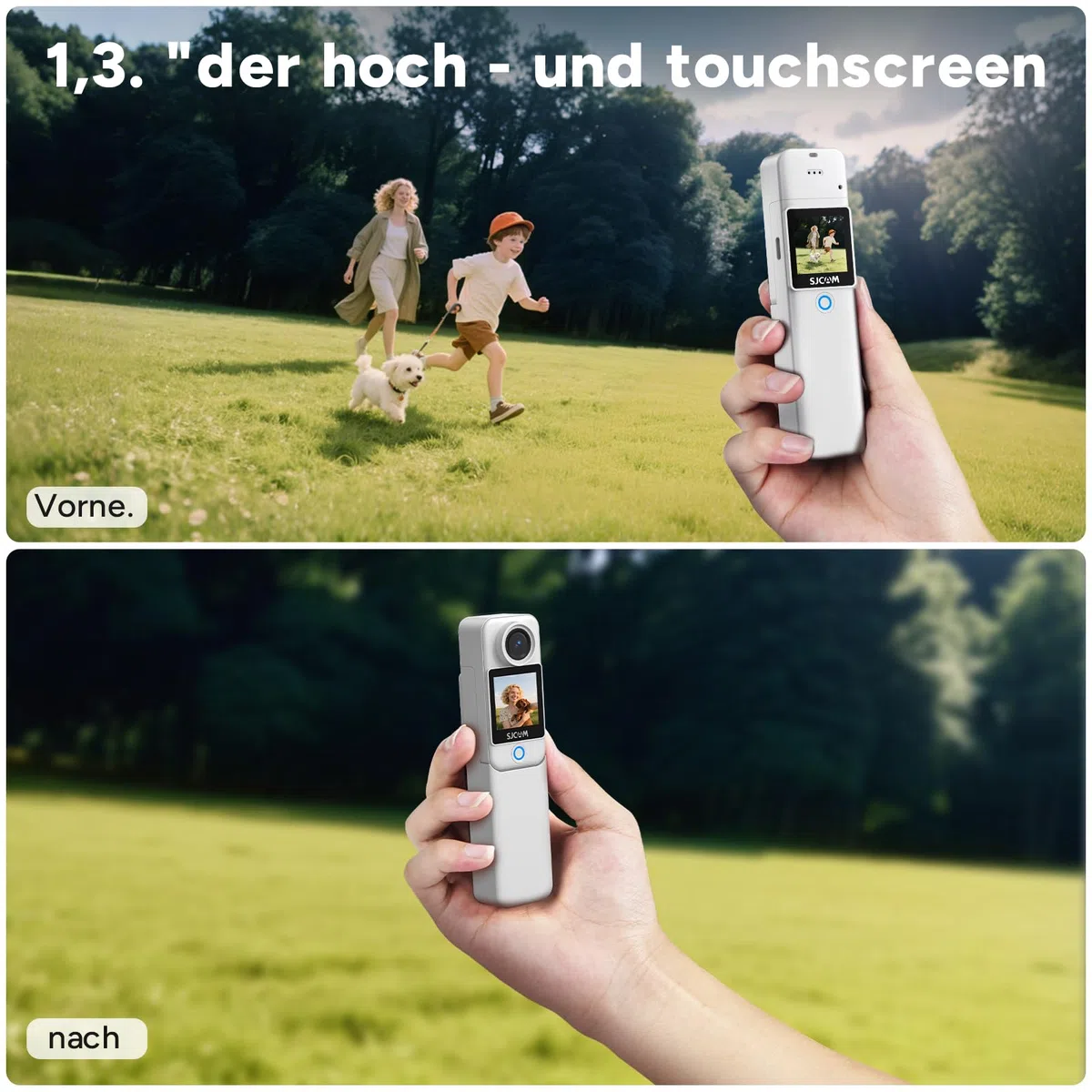 SJCAM C300 Pocket vlog Kamera 4K, 7-Stunden Akkulaufzeit, 6-Achsen-Stabilisierung, Dual-Touchscreen-Körperkamera,30 Meter wasserdicht, für Vlogging und YouTube-Live-Streaming