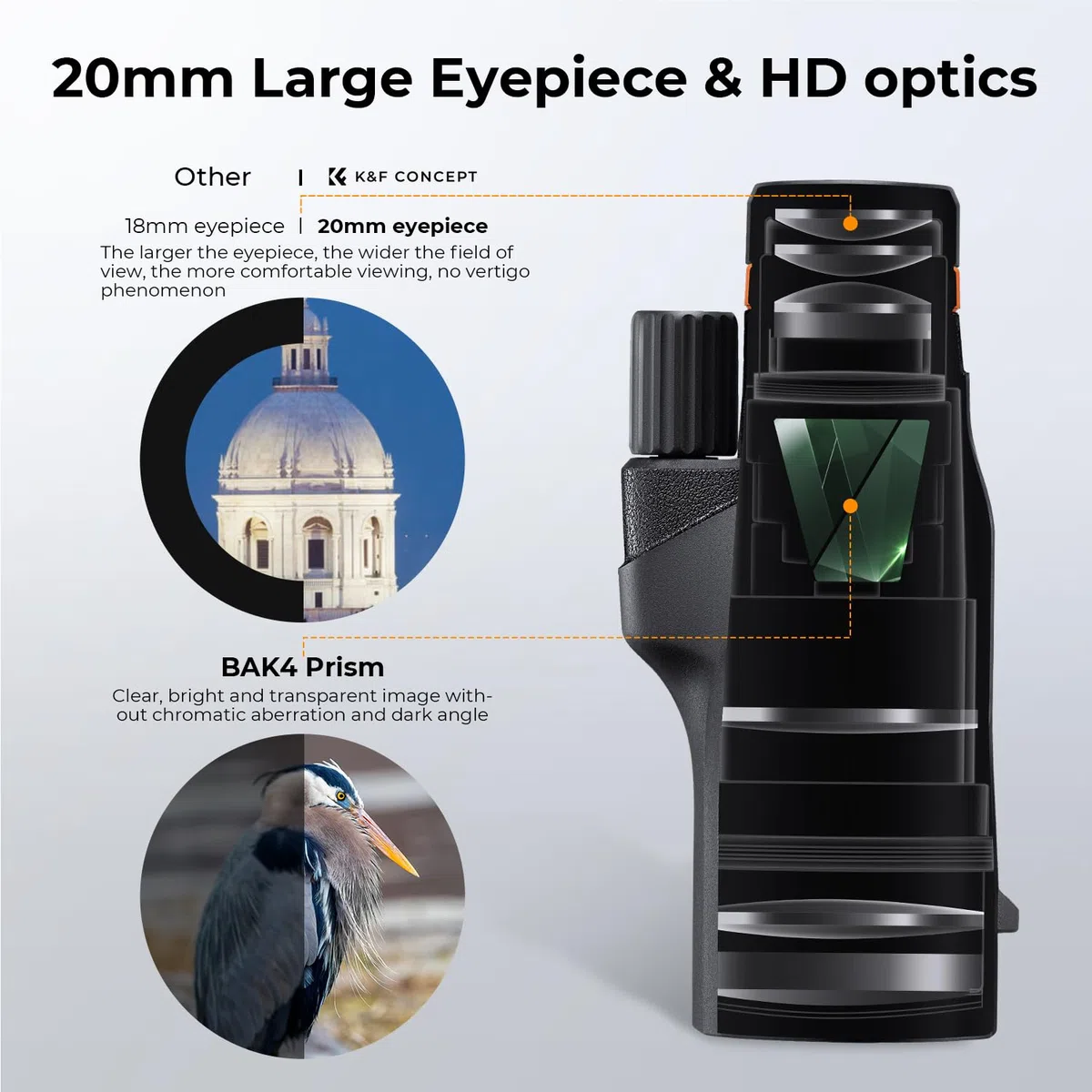 K&F Concept 12x50 HD Monokular Teleskop IP68 Wasserdicht Handy Fernrohr mit Arca-Schnittstelle mit Telefonclip und Stativ für Vogelbeobachtung, Jagen, Wandern, Konzert