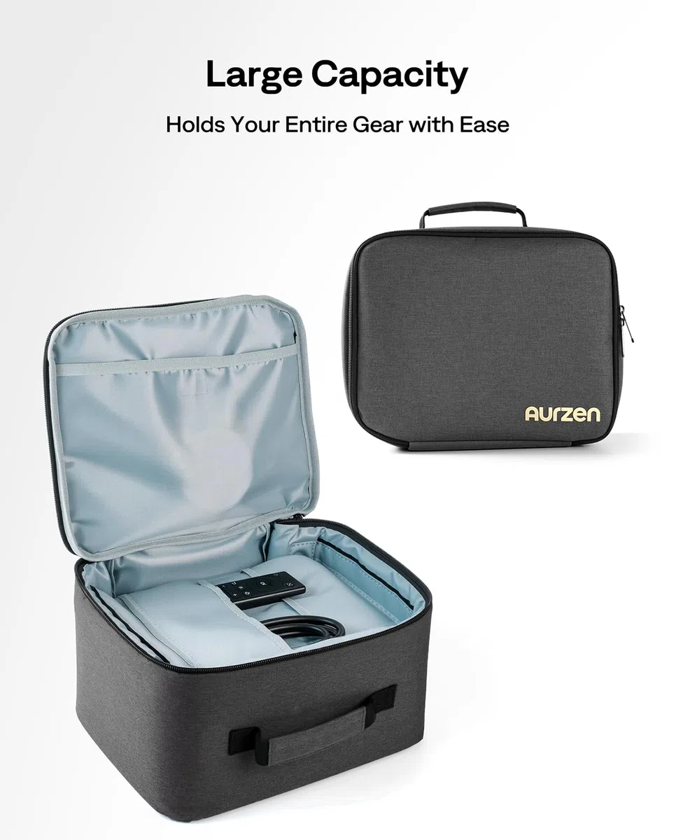 Aurzen Beamer Tasche Tragbare Projektortasche mit Zubehörtaschen, Projector Case, Aufbewahrungs- und Reiseetui - Kompatibel mit Aurzen EAZZE D1, D1 Pro, TMY, Epson, BenQ Projektoren (ca. 26x22x9 cm)