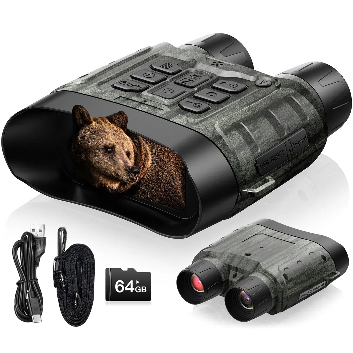 Nachtsichtgerät, 4K 112MP Infrarot-Fernglas Nachtsichtgerät, Nachtsichtgeräte Jagd 12X Digitalzoom Reichweite 450M, 5000mAh Wiederaufladbares, 64GB TF-Karte für Jagd Sicherheit Camping