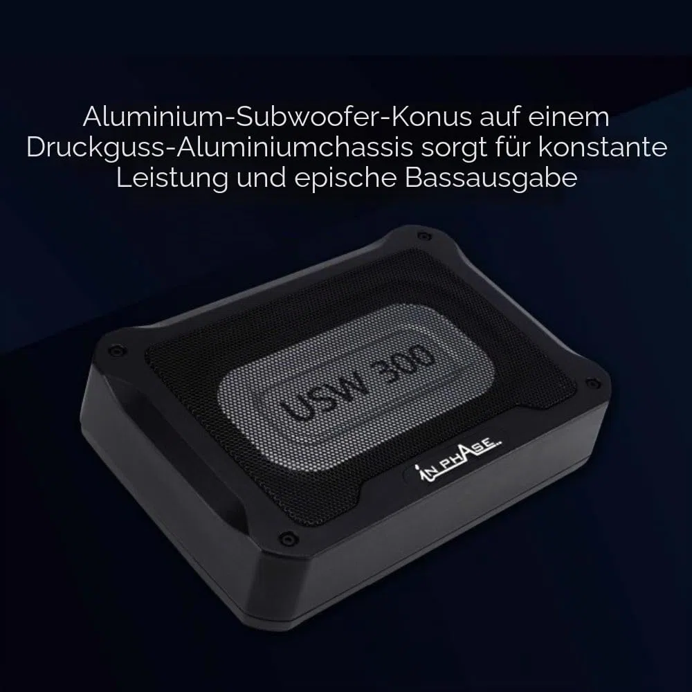 In Phase USW300 300 W Untersitz Subwoofer Auto Set - Auto Subwoofer Aktiv - Underseat aktiver subwoofer, Black