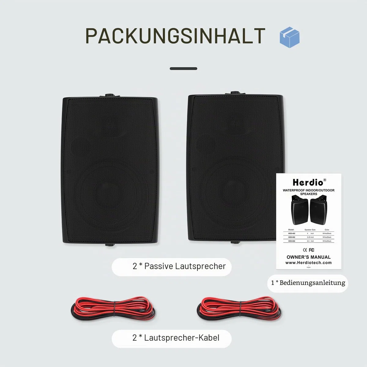 Herdio 6,5 Zoll Outdoor Lautsprecher wasserdicht Passive 2-Wege 400W Wandlautsprecher mit kraftvollem Bass für Patio Home Indoor Poolside Deck Backyard (Paar, Schwarz)