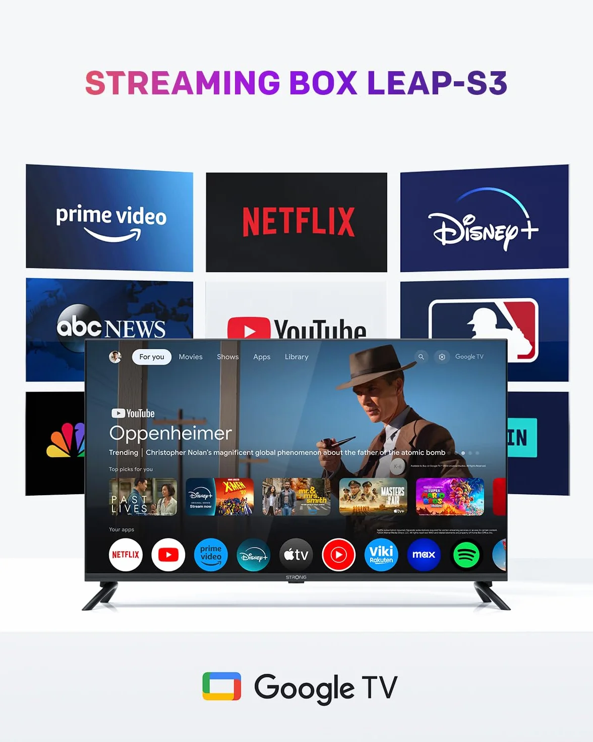 STRONG Leap-S3 4K UHD Google TV-Streamingbox Mit Ethernet-Port, 2GB RAM + 16GB Speicher, Integriertem Chromecast, WiFi, Google-Sprachsteuerung, HDR10+