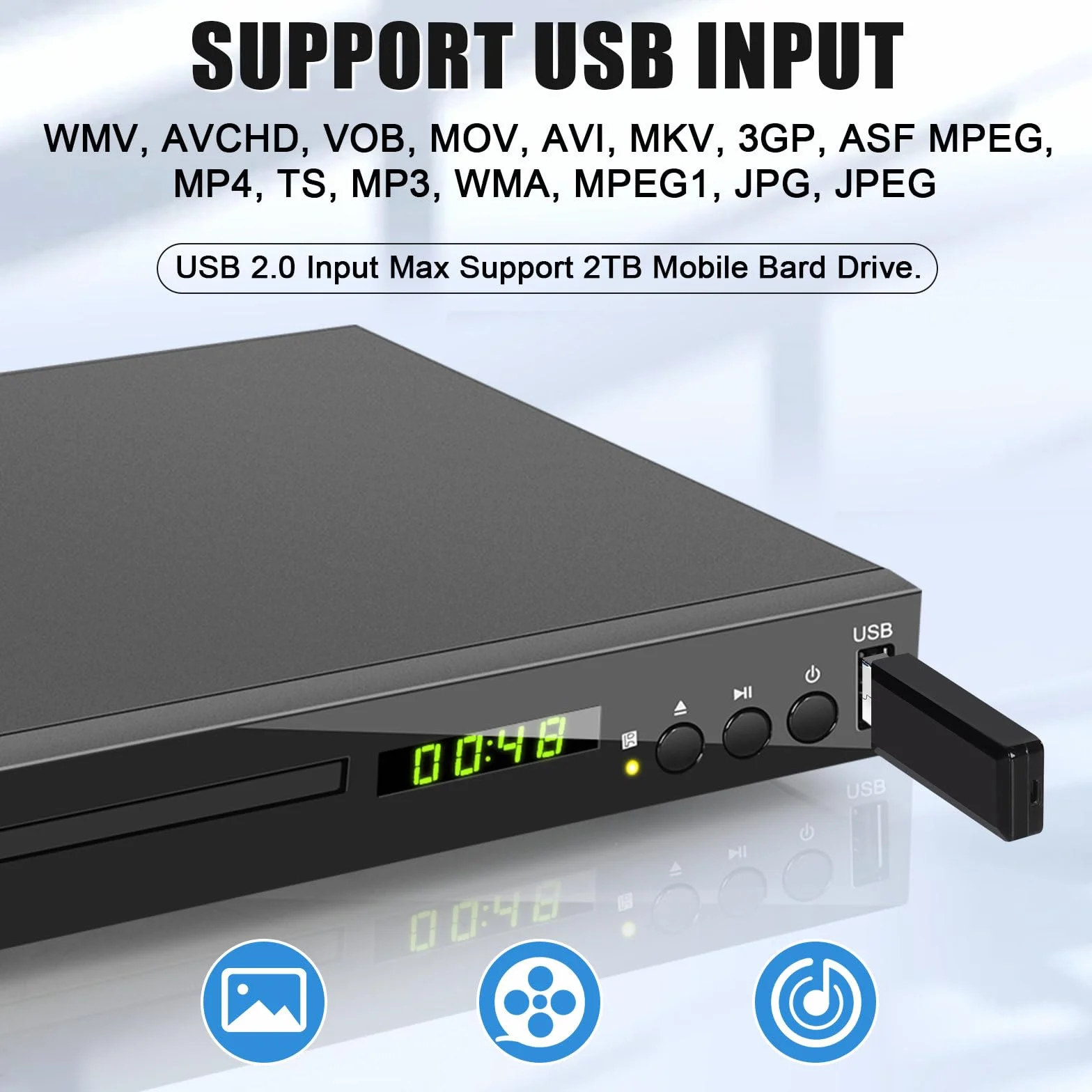 Blu-ray Player für TV, Kompakt Blu-ray-Disc-Player 1080P mit HDMI, AV, Koaxial, USB, PAL NTSC